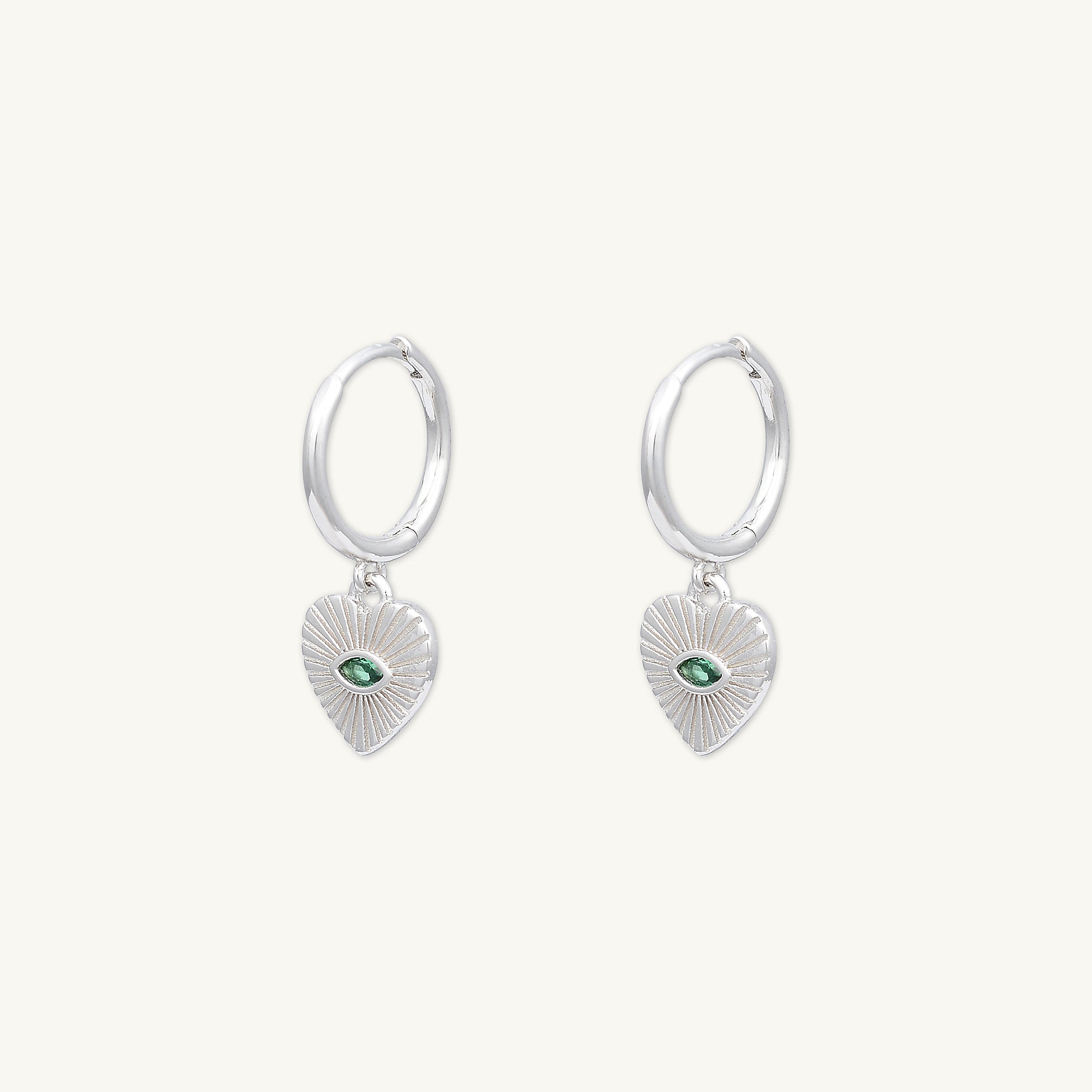 Emerald Evil Eye Heart Huggie Hoop Earrings