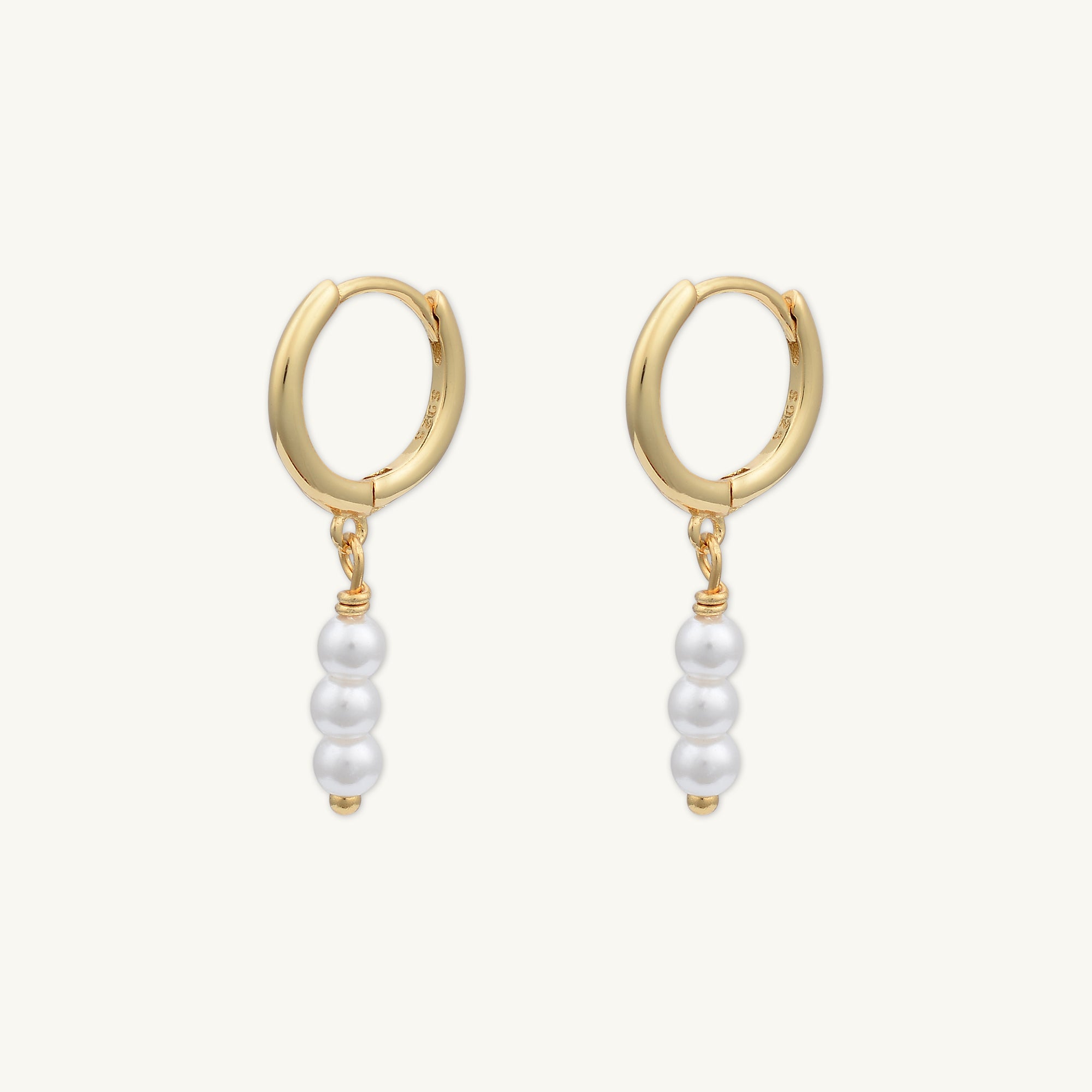 Triple Pearl Huggie Hoop Earrings