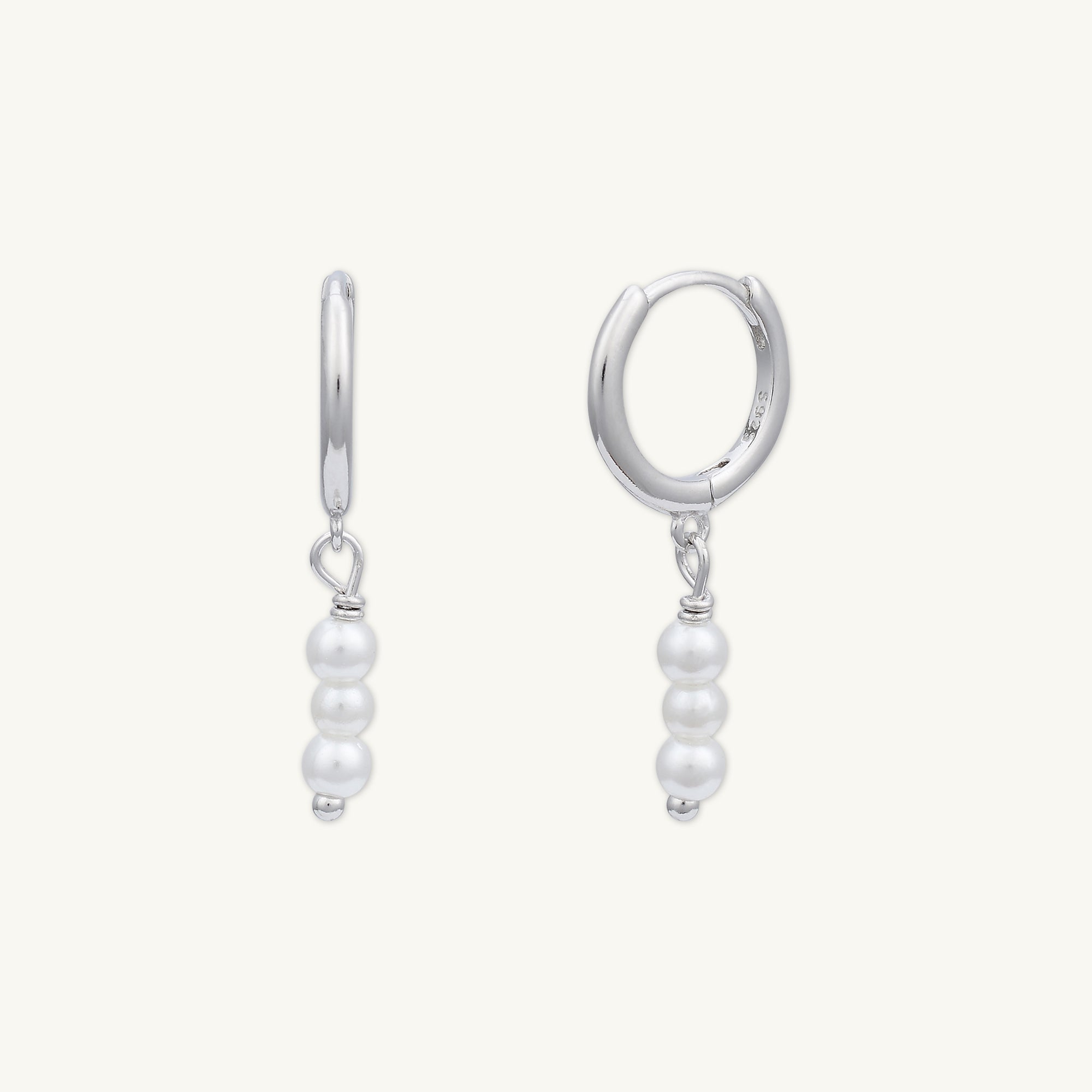 Triple Pearl Huggie Hoop Earrings
