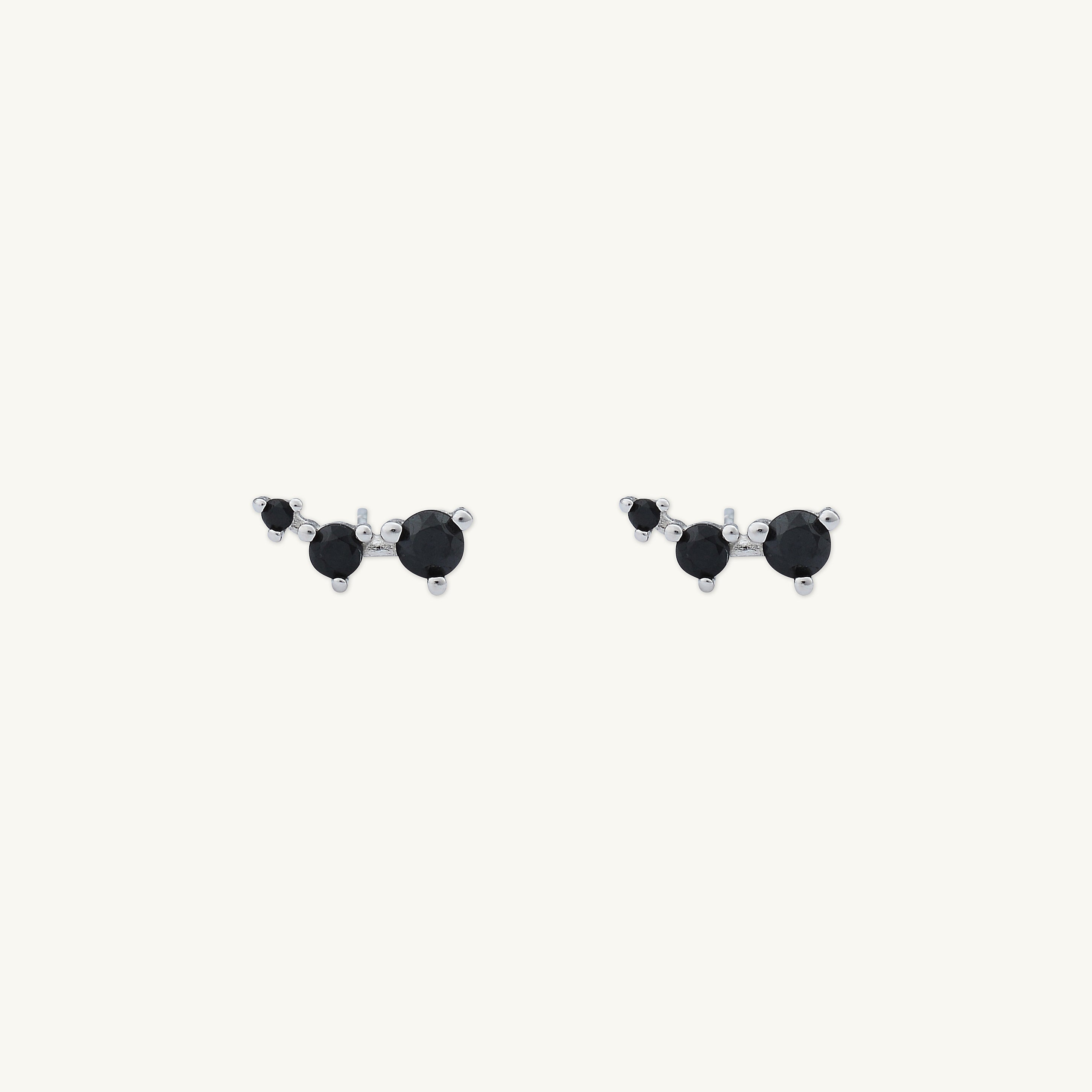 Black Trio Sapphire Stud Earrings