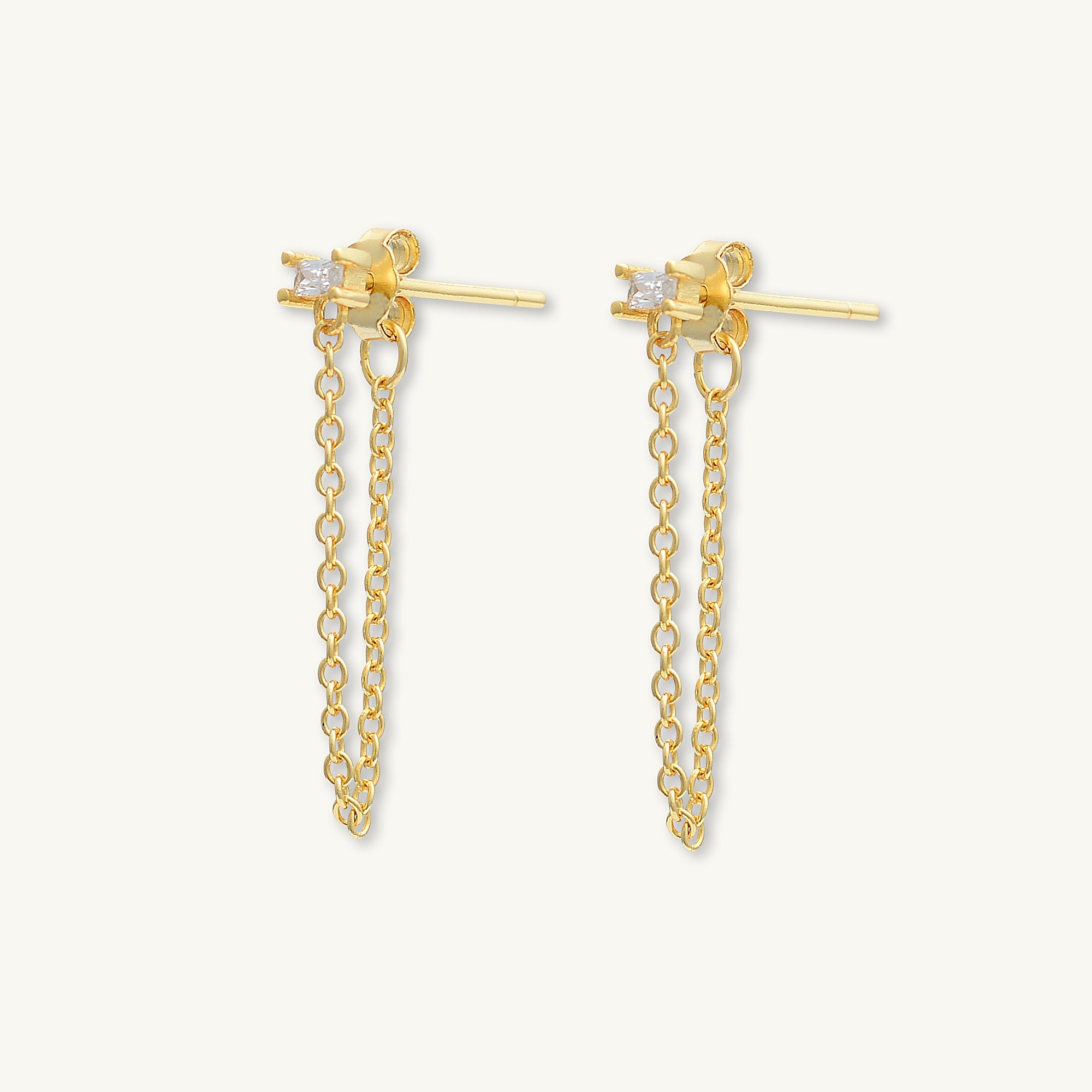 Baguette Chain Drop Stud Earrings