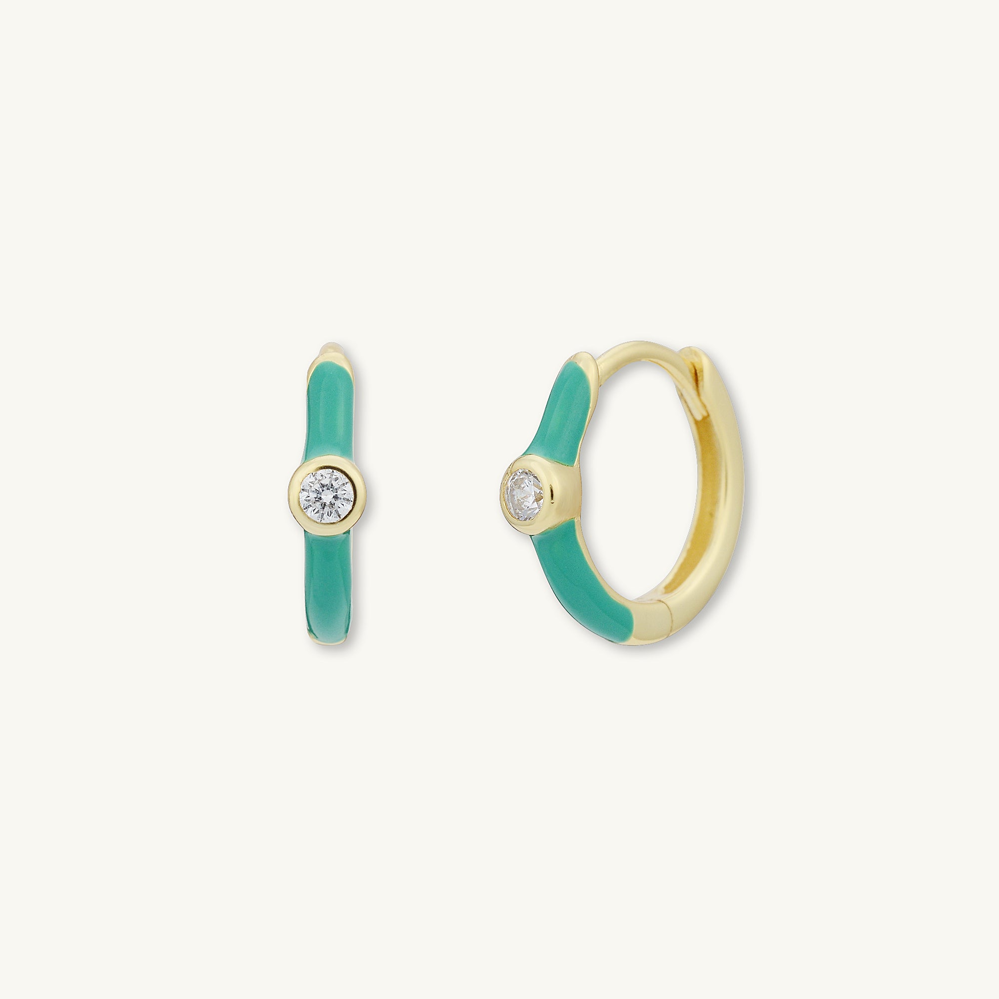 Green Lacquered Sapphire Huggie Earrings