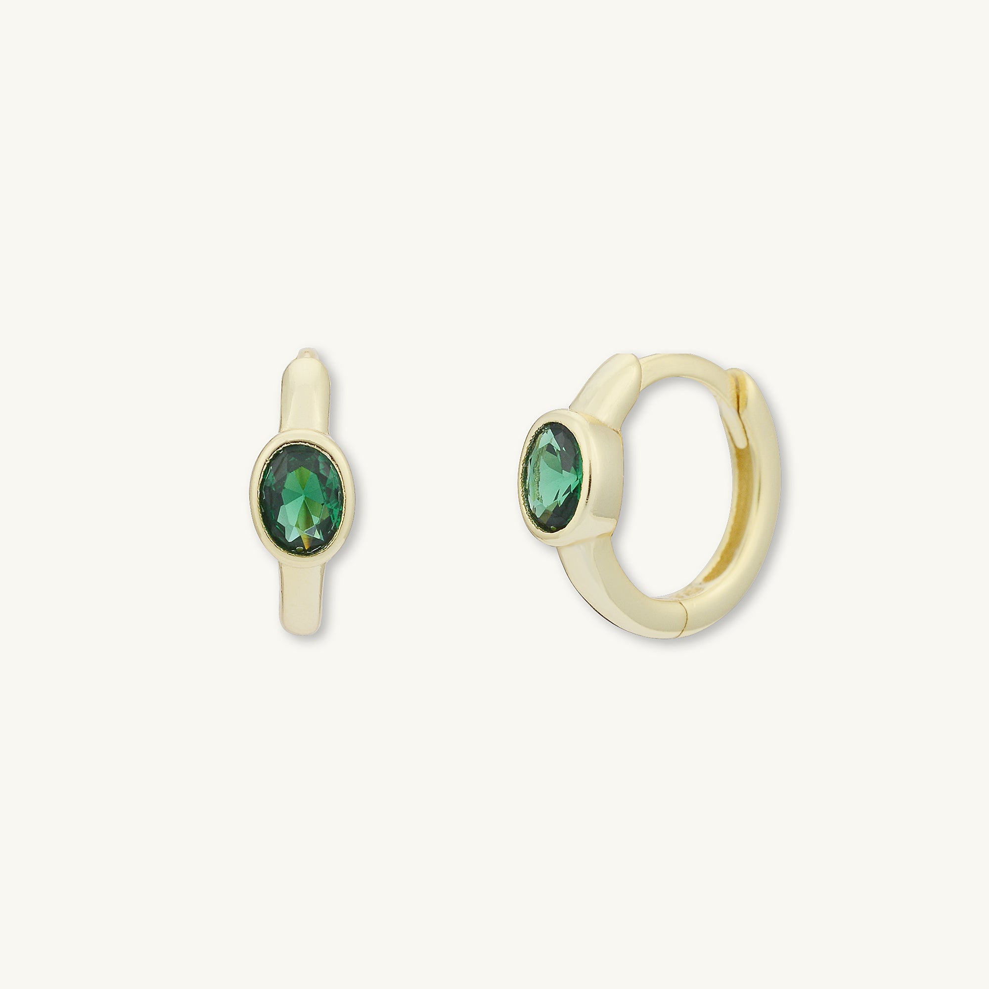Emerald Oval Sapphire Huggie Earrings