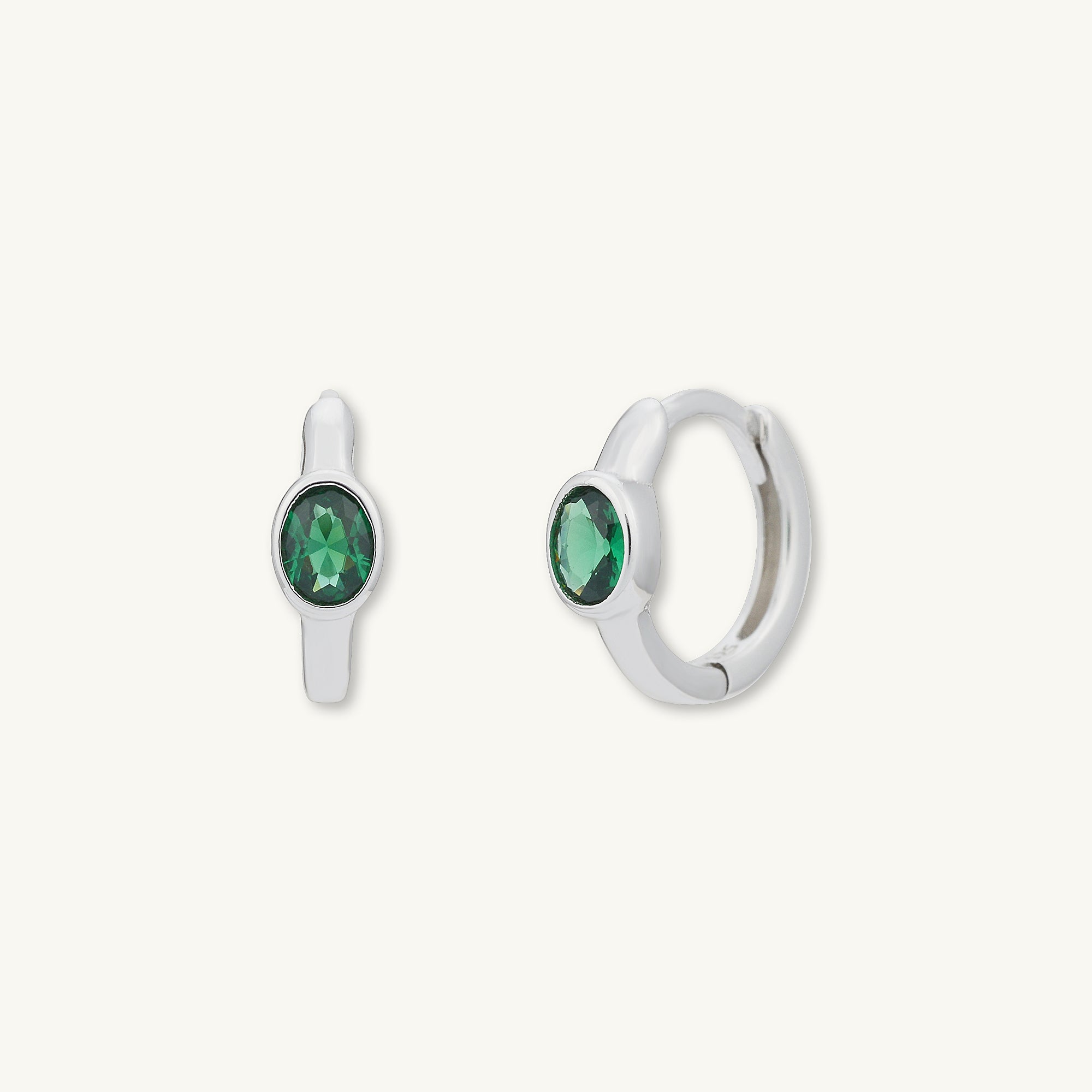 Emerald Oval Sapphire Huggie Earrings