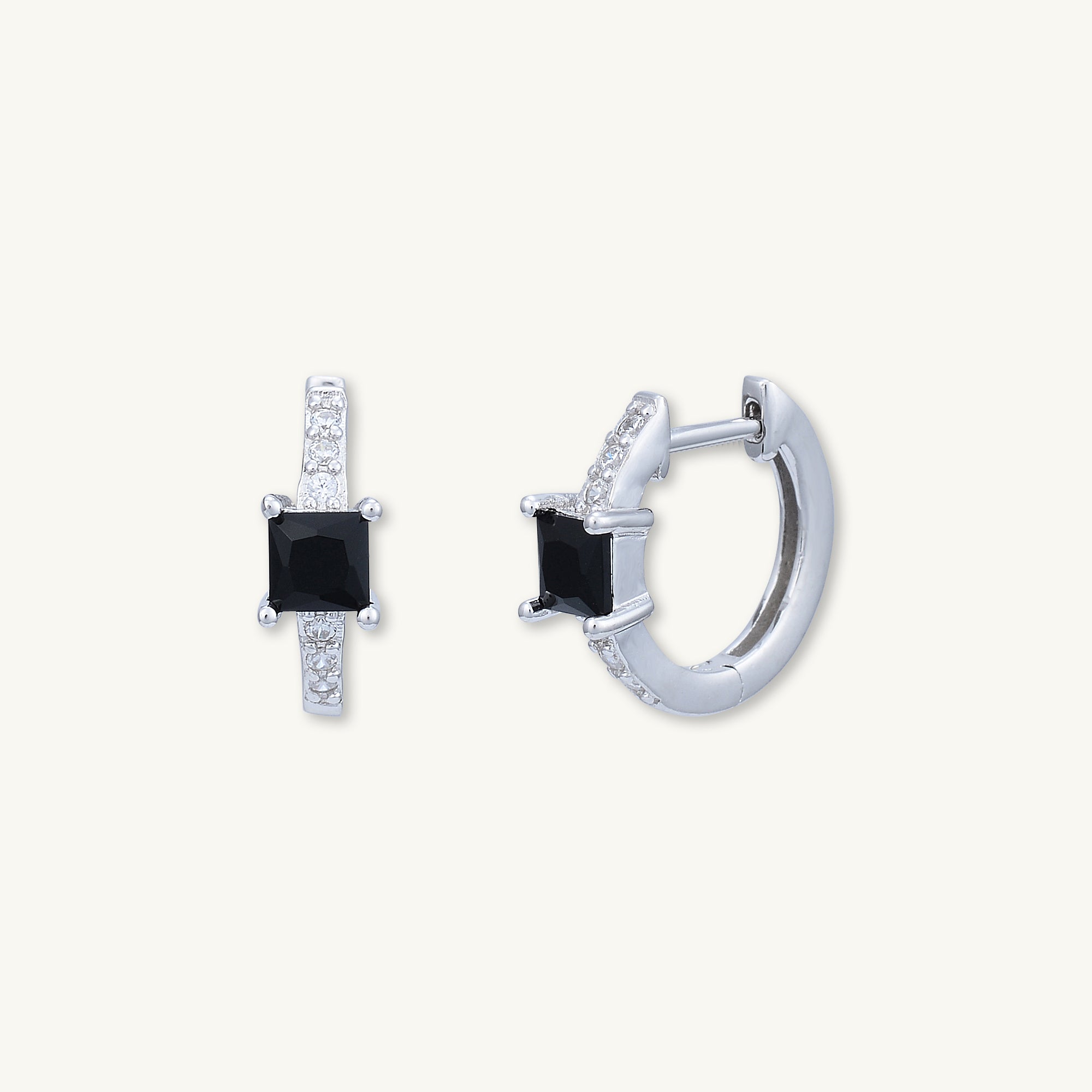 Black Square Sapphire Huggie Earrings