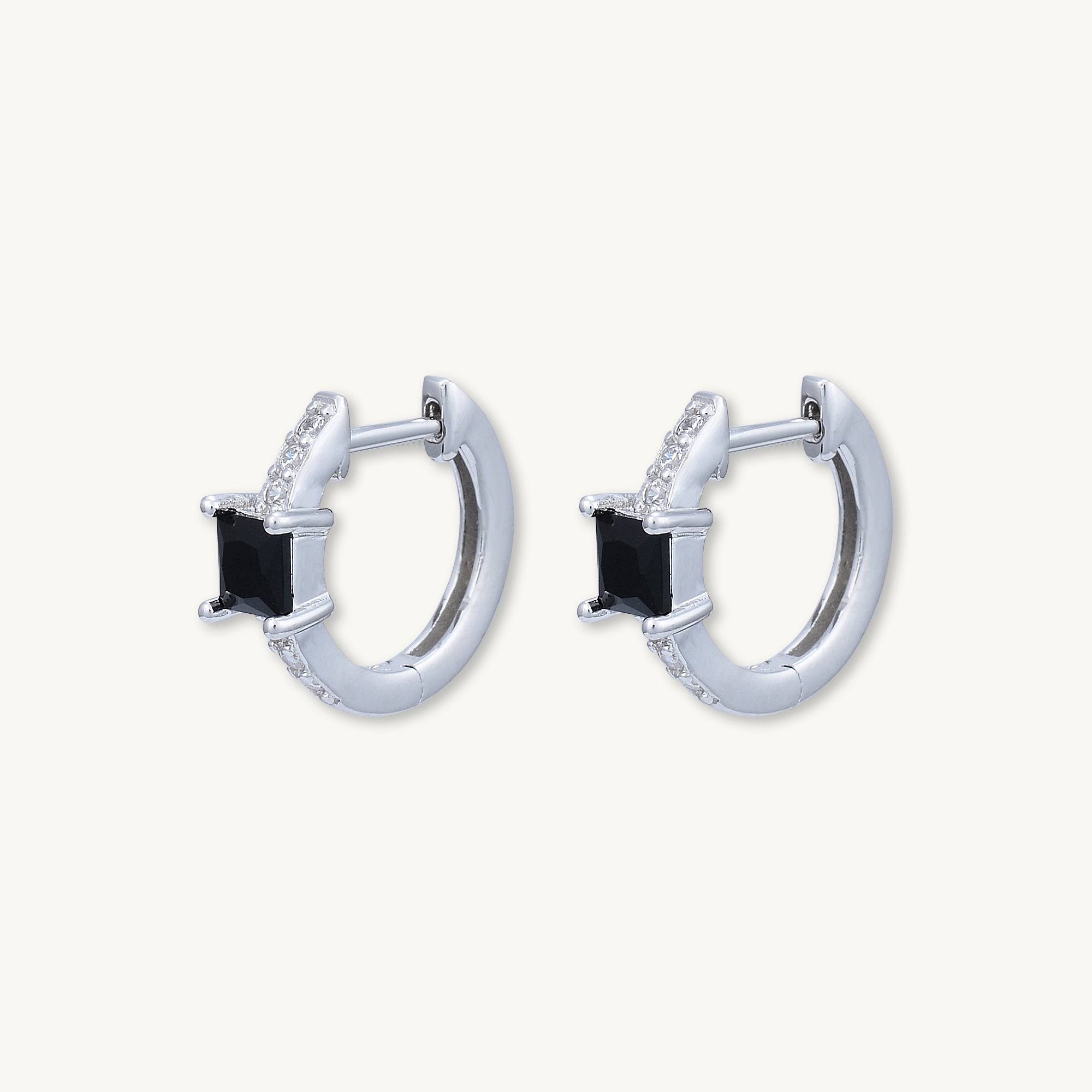 Black Square Sapphire Huggie Earrings