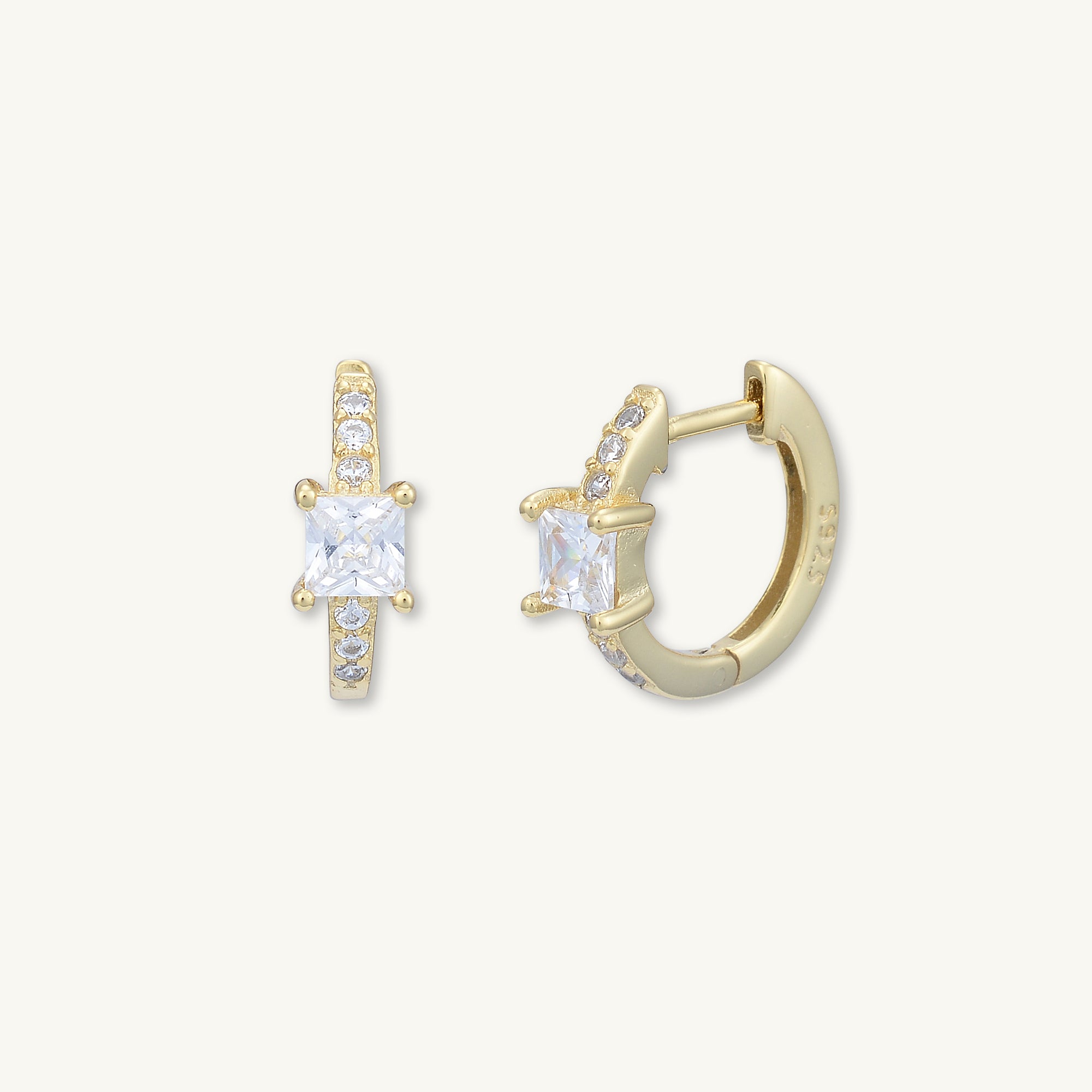 Square Sapphire Huggie Earrings
