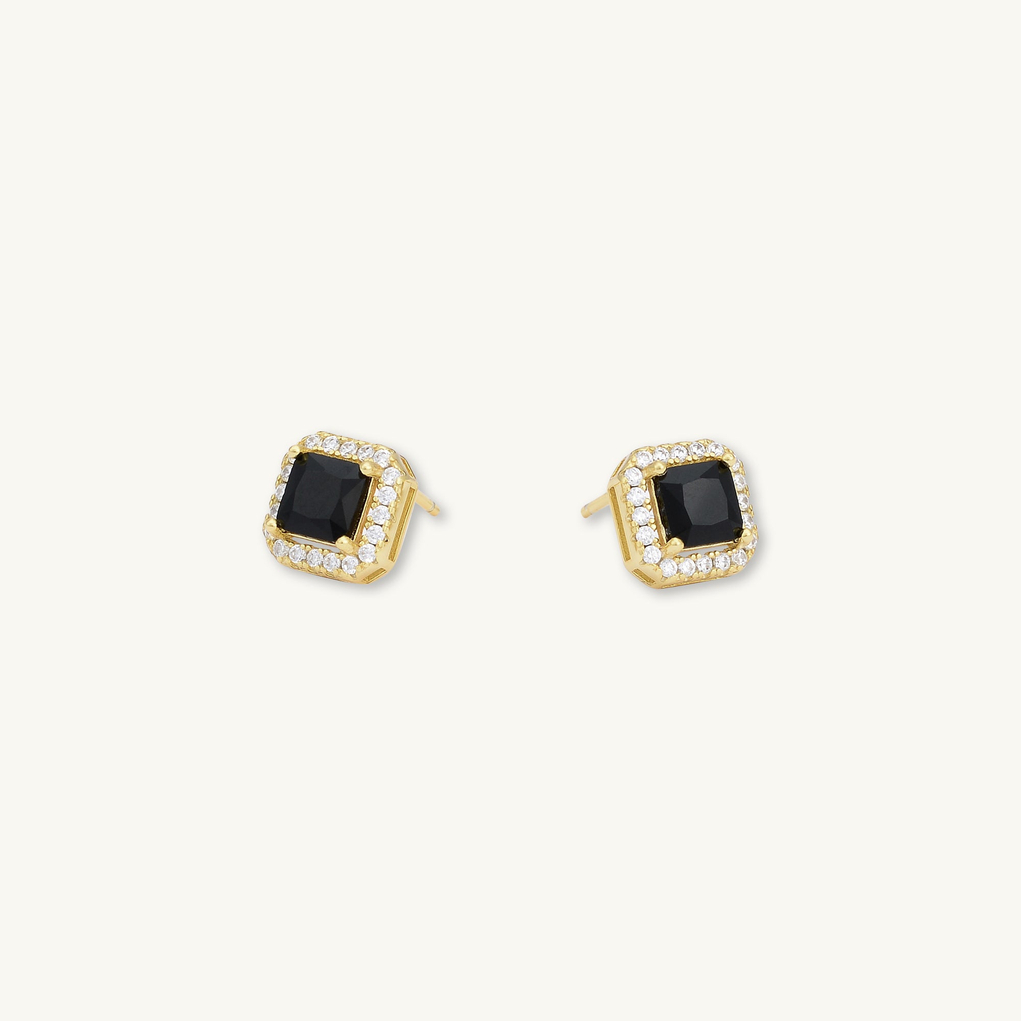 Black Square Pave Halo Stud Earrings