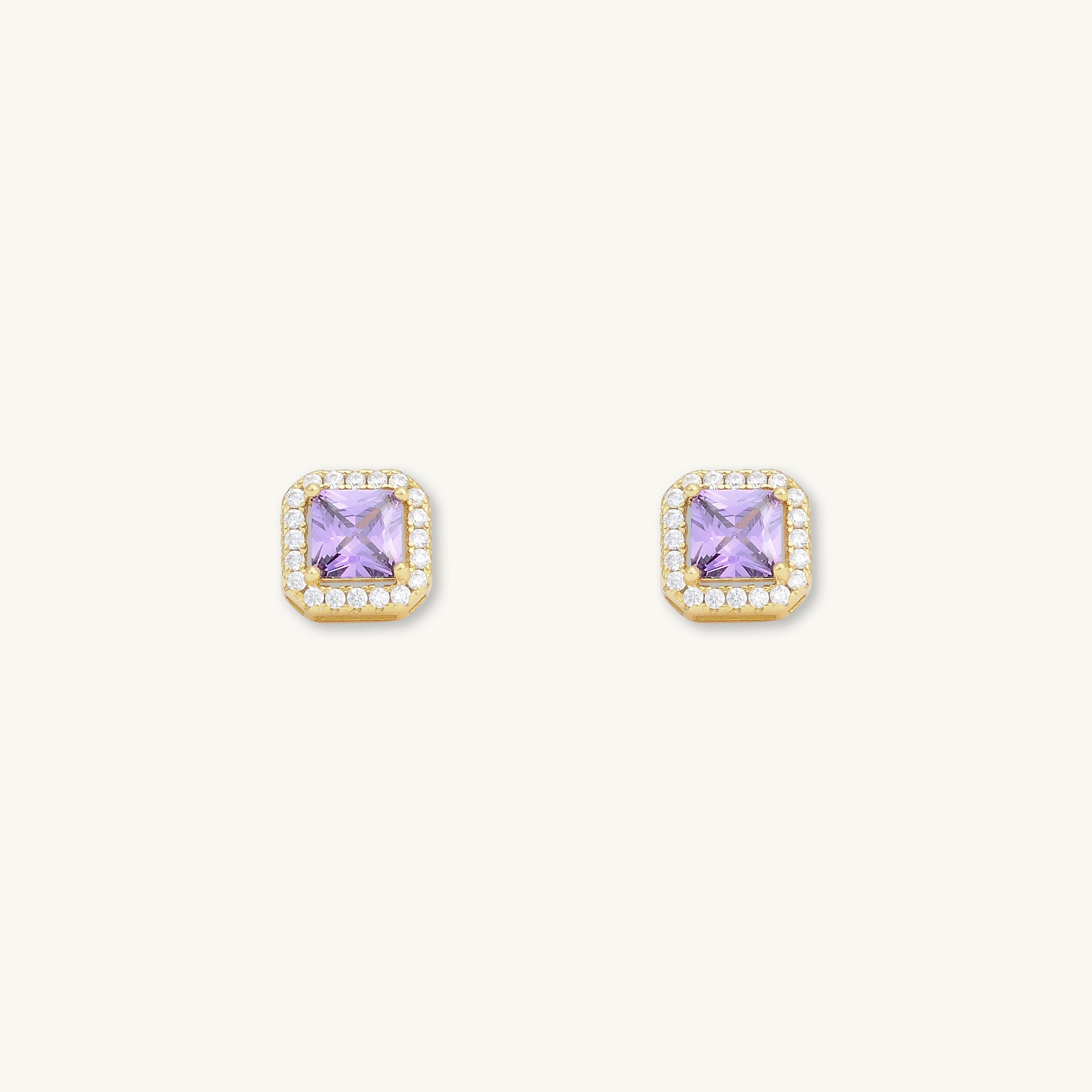 Purple Square Pave Halo Stud Earrings