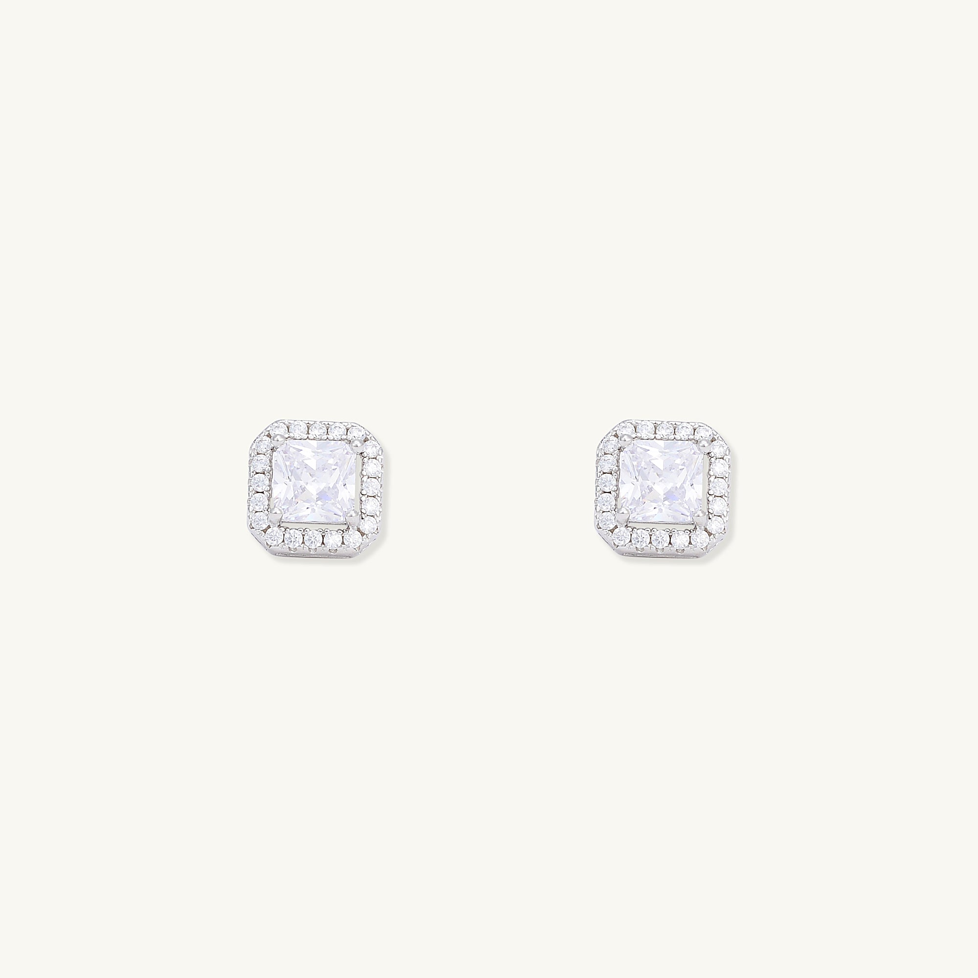 Square Pave Halo Stud Earrings