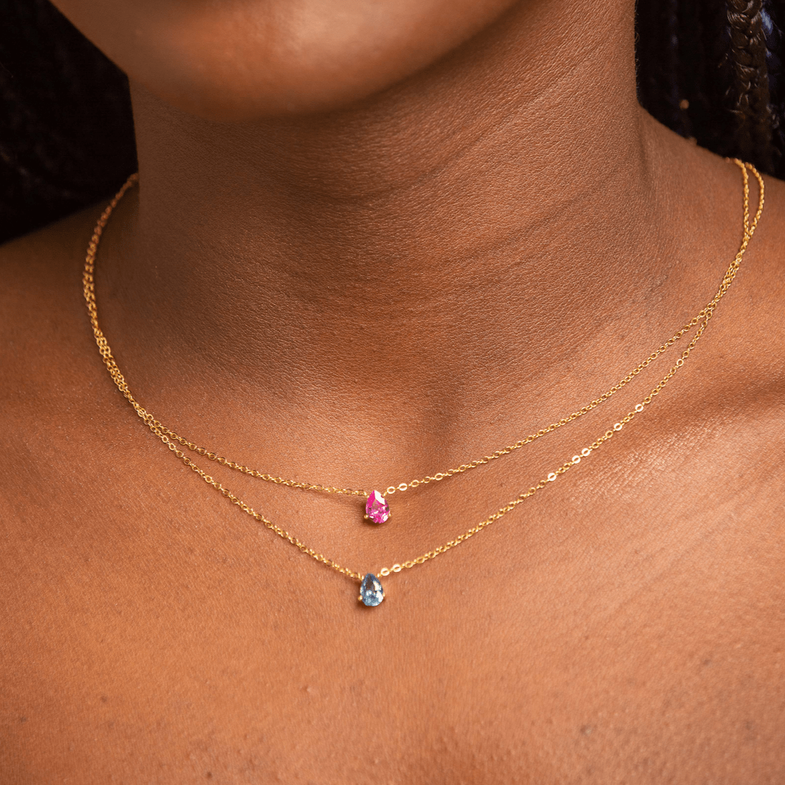 Birthstone Pear Shaped Necklace March - Camile & Stone