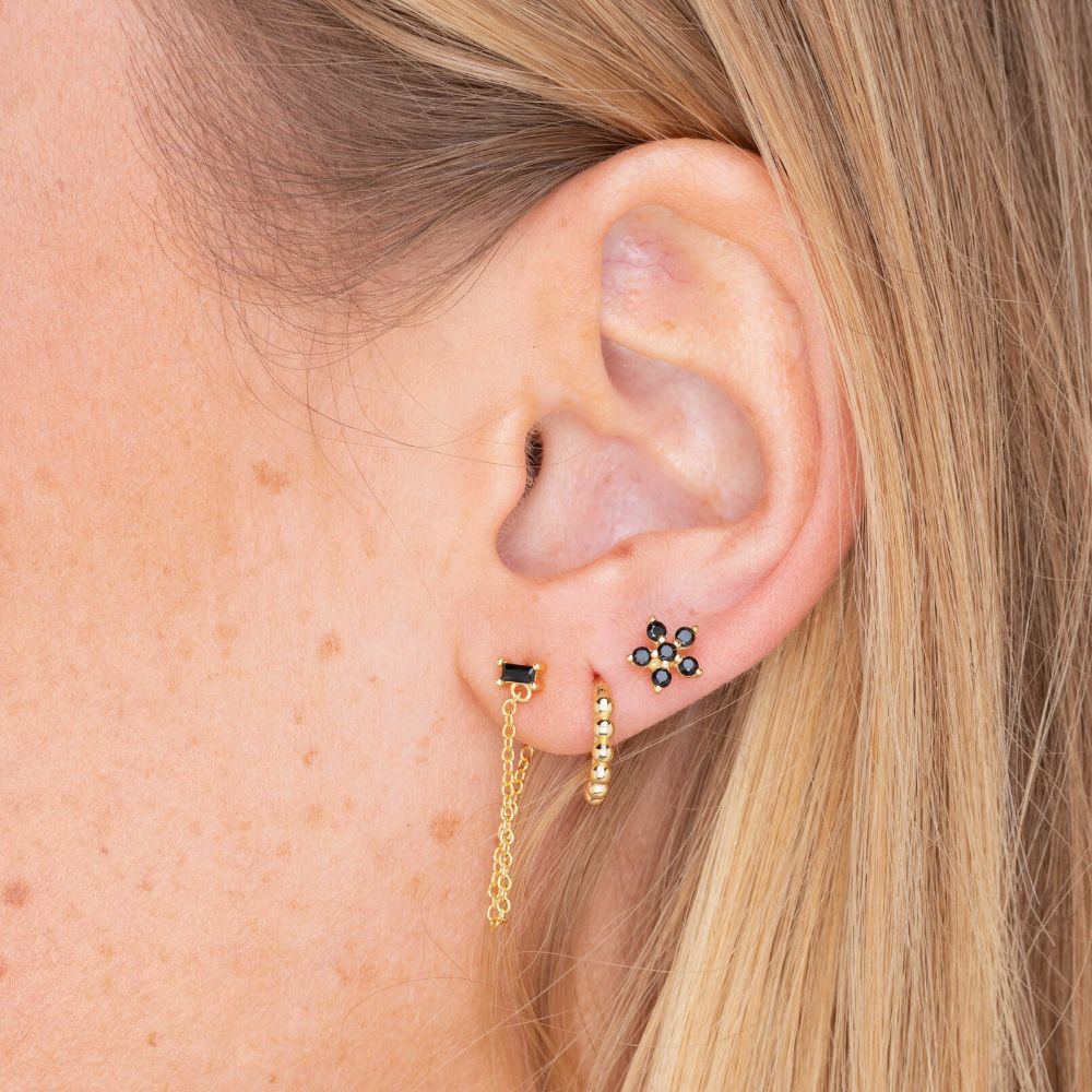 Black Baguette Chain Drop Stud Earrings - Camile & Stone