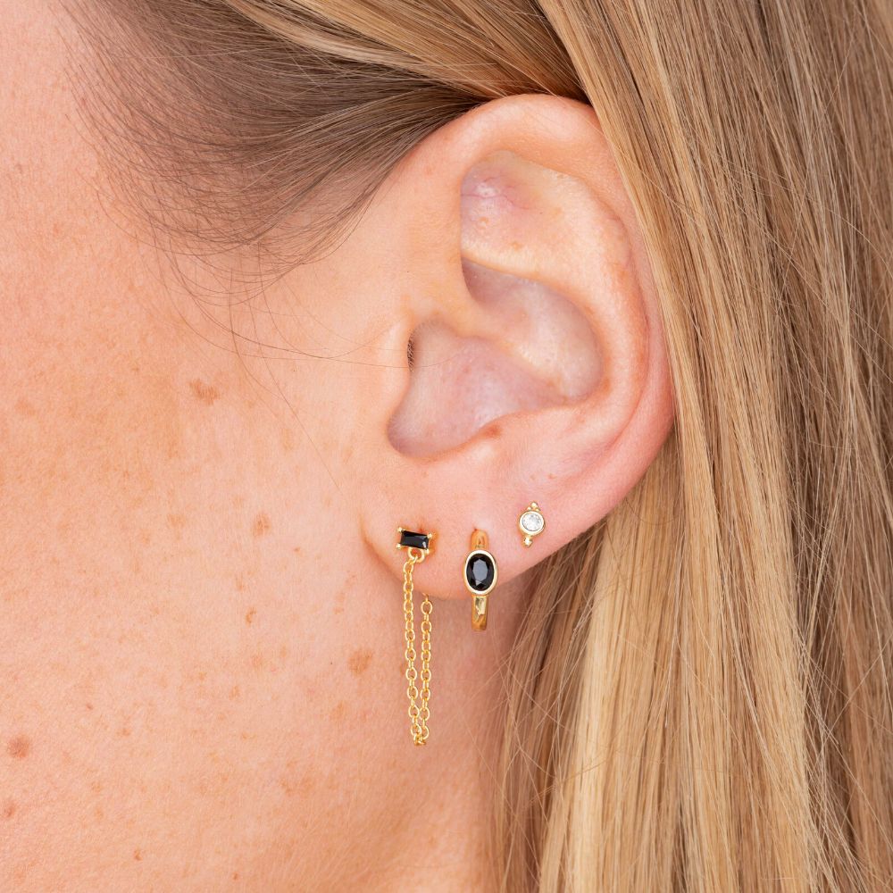 Black Baguette Chain Drop Stud Earrings - Camile & Stone