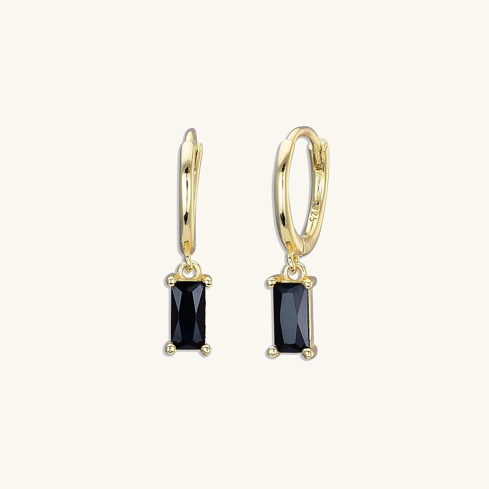 Black Baguette Hoop Earrings - Camile & Stone