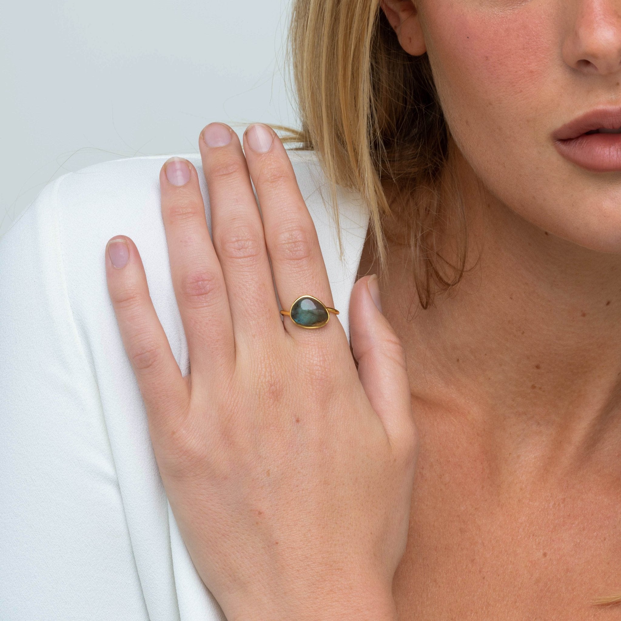 Black Moonstone Oval Statement Open Ring - Camile & Stone