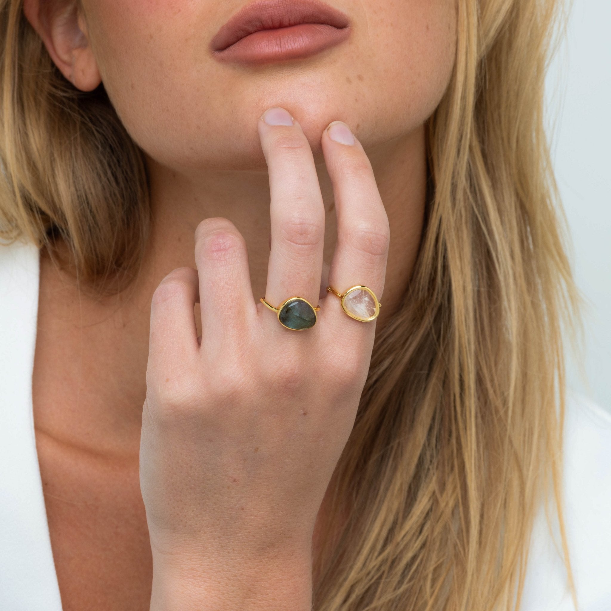 Black Moonstone Oval Statement Open Ring - Camile & Stone