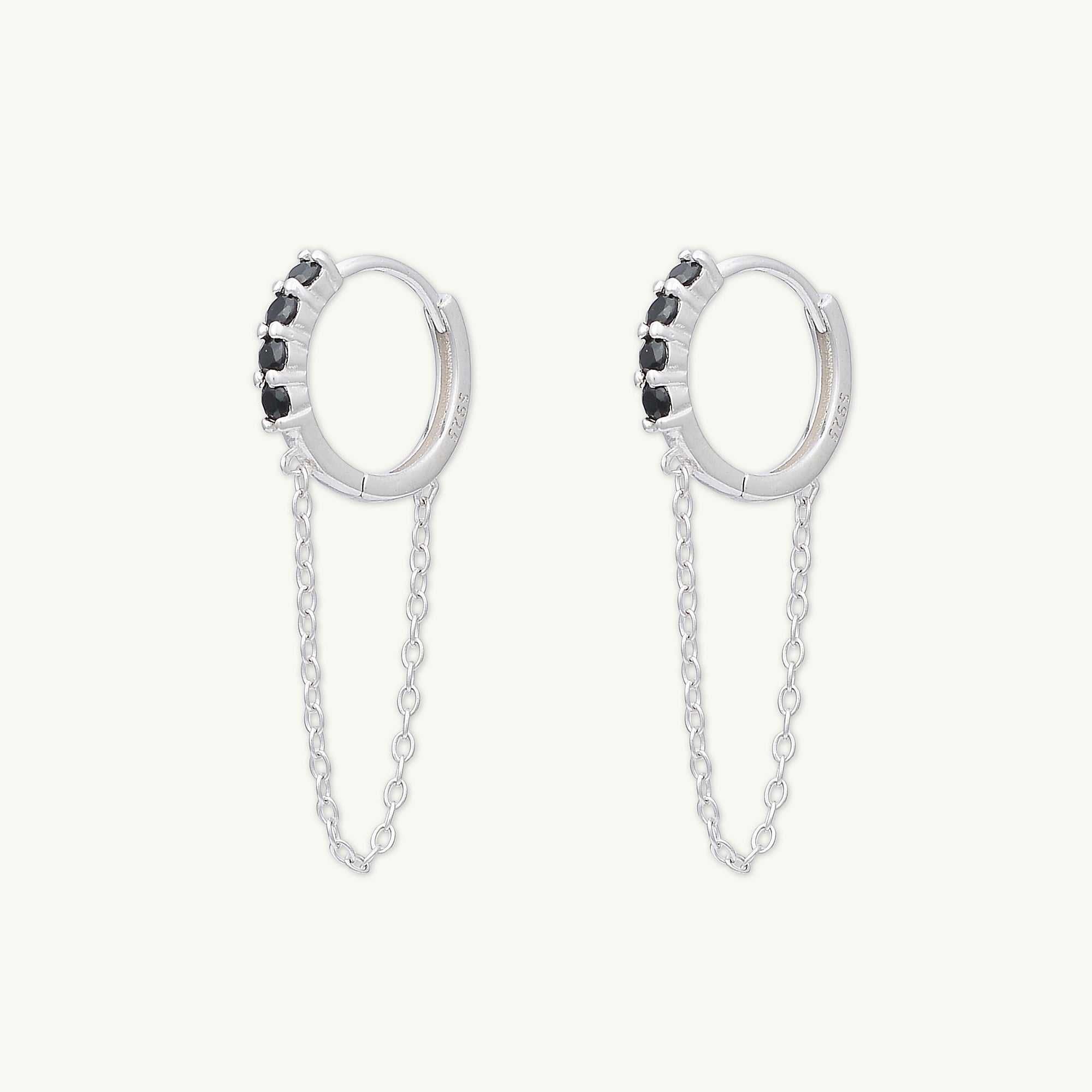 Black Sapphire Dangling Chain Huggie Earrings - Camile & Stone