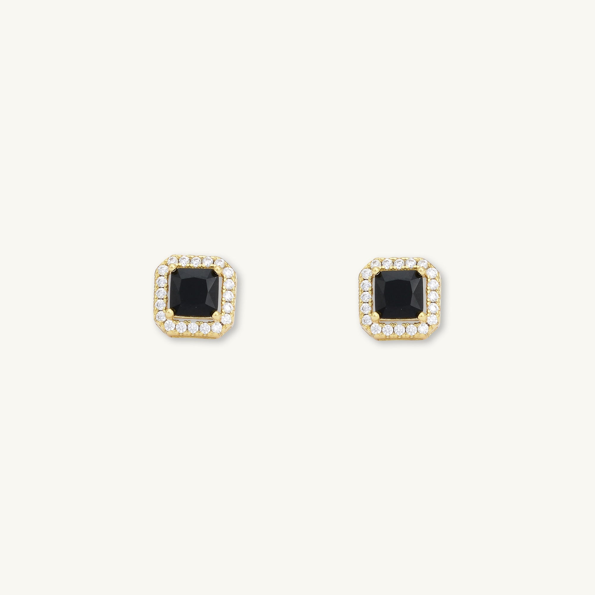 Black Square Pave Halo Stud Earrings - Camile & Stone