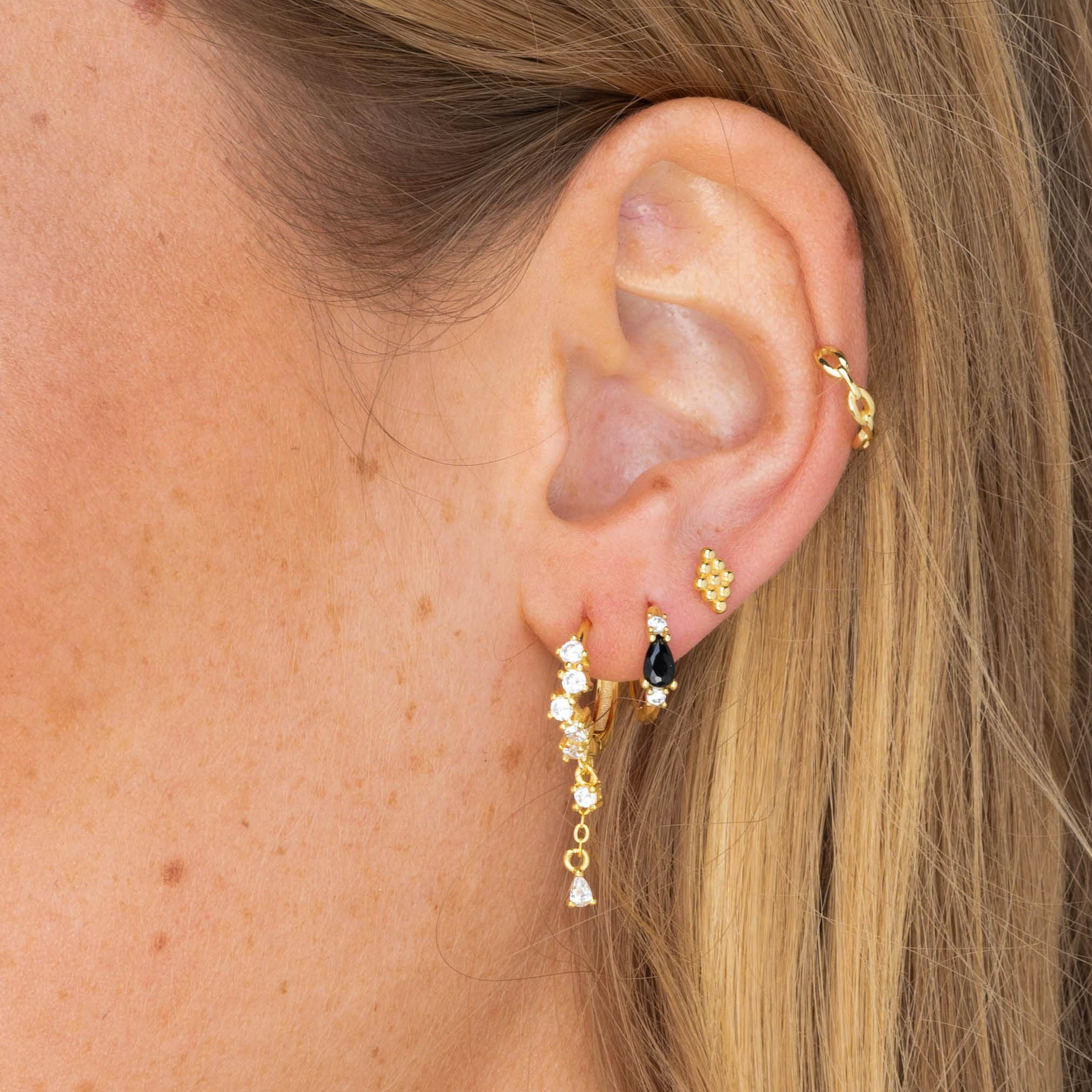 Black Teardrop Sapphire Huggie Earrings - Camile & Stone