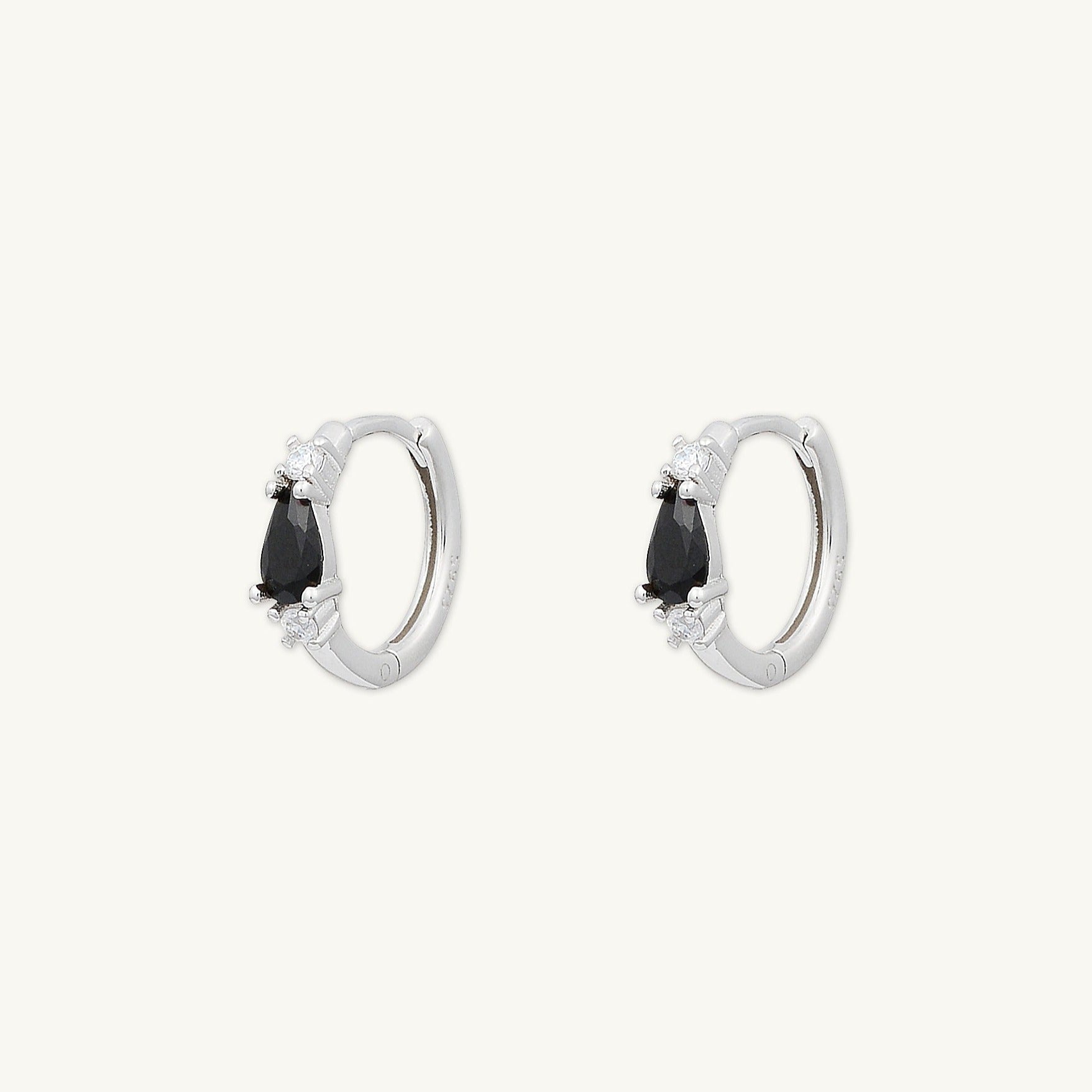 Black Teardrop Sapphire Huggie Earrings - Camile & Stone