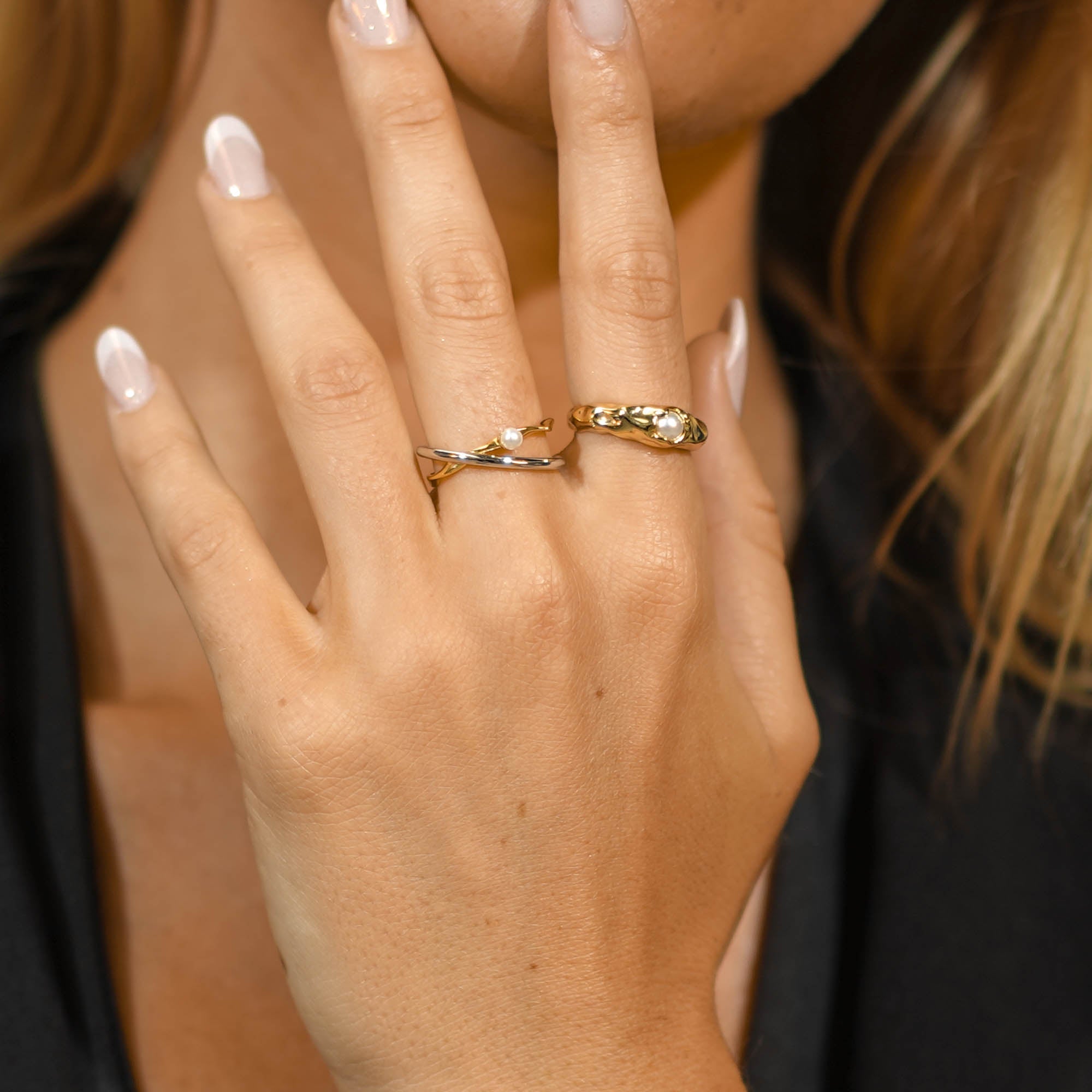 Criss Cross Pearl Open Ring - Camile & Stone