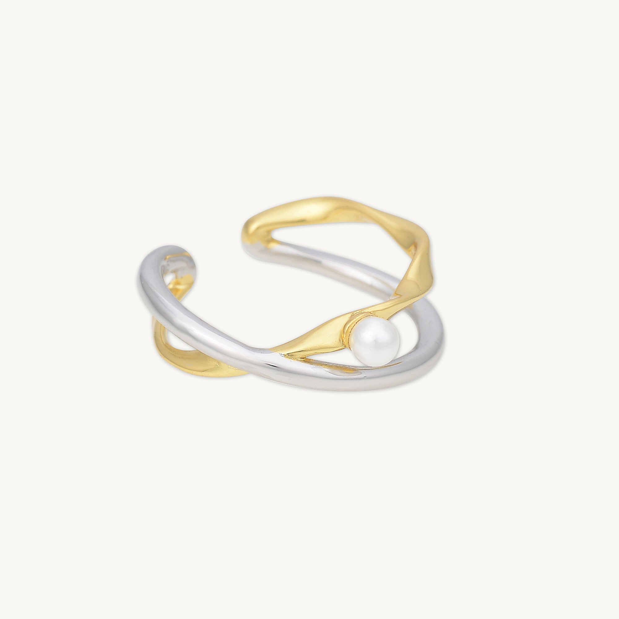 Criss Cross Pearl Open Ring - Camile & Stone