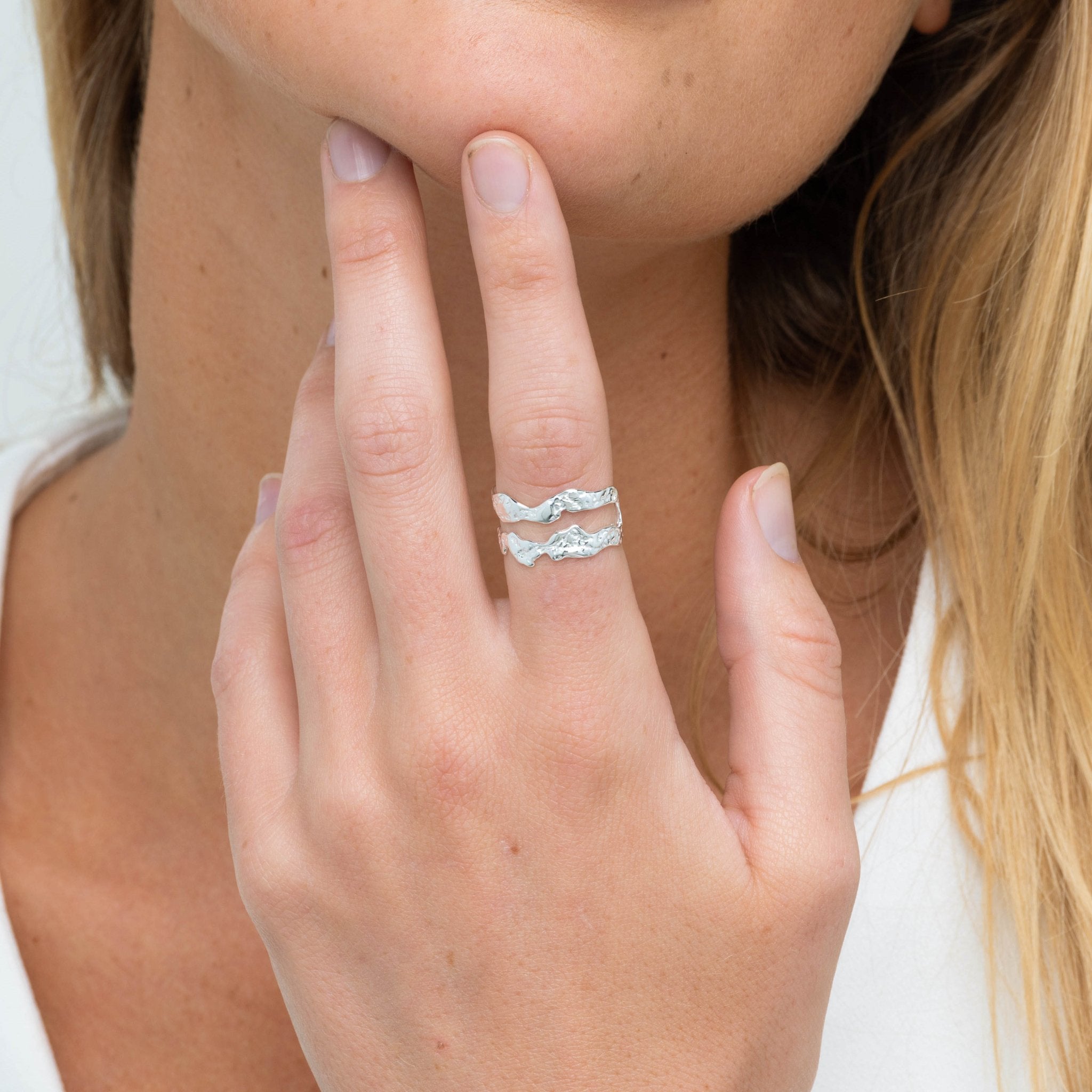 Double Molten Statement Open Ring - Camile & Stone