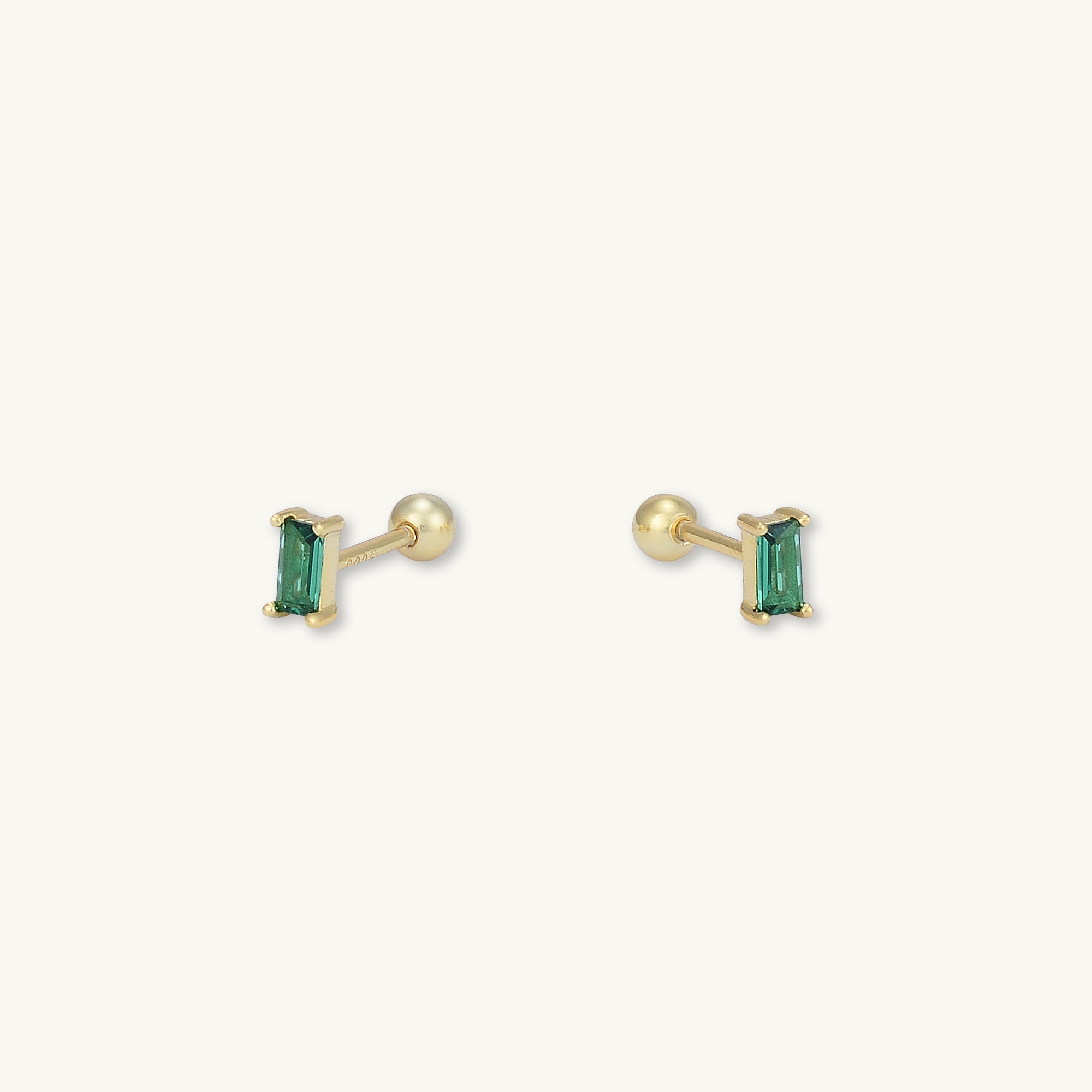 Emerald Baguette Barbell Stud Cartilage Earrings - Camile & Stone
