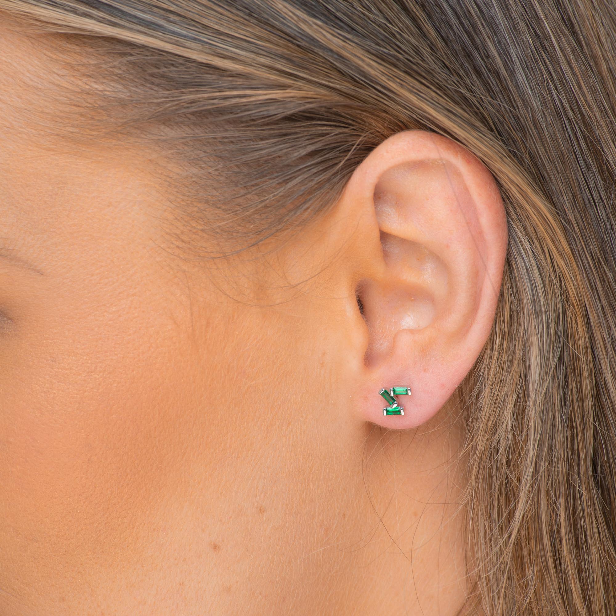 Emerald Green Trio Baguette Earrings - Camile & Stone