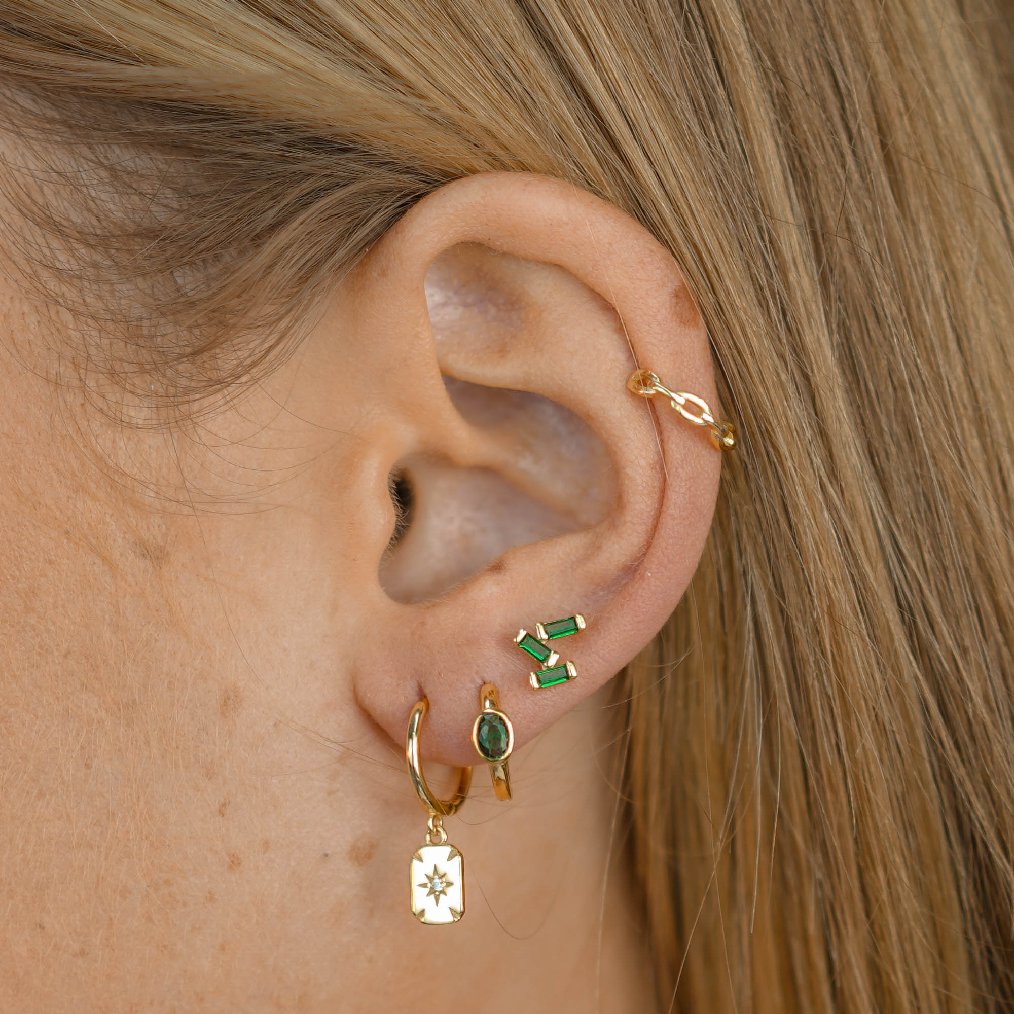 Emerald Green Trio Baguette Earrings - Camile & Stone