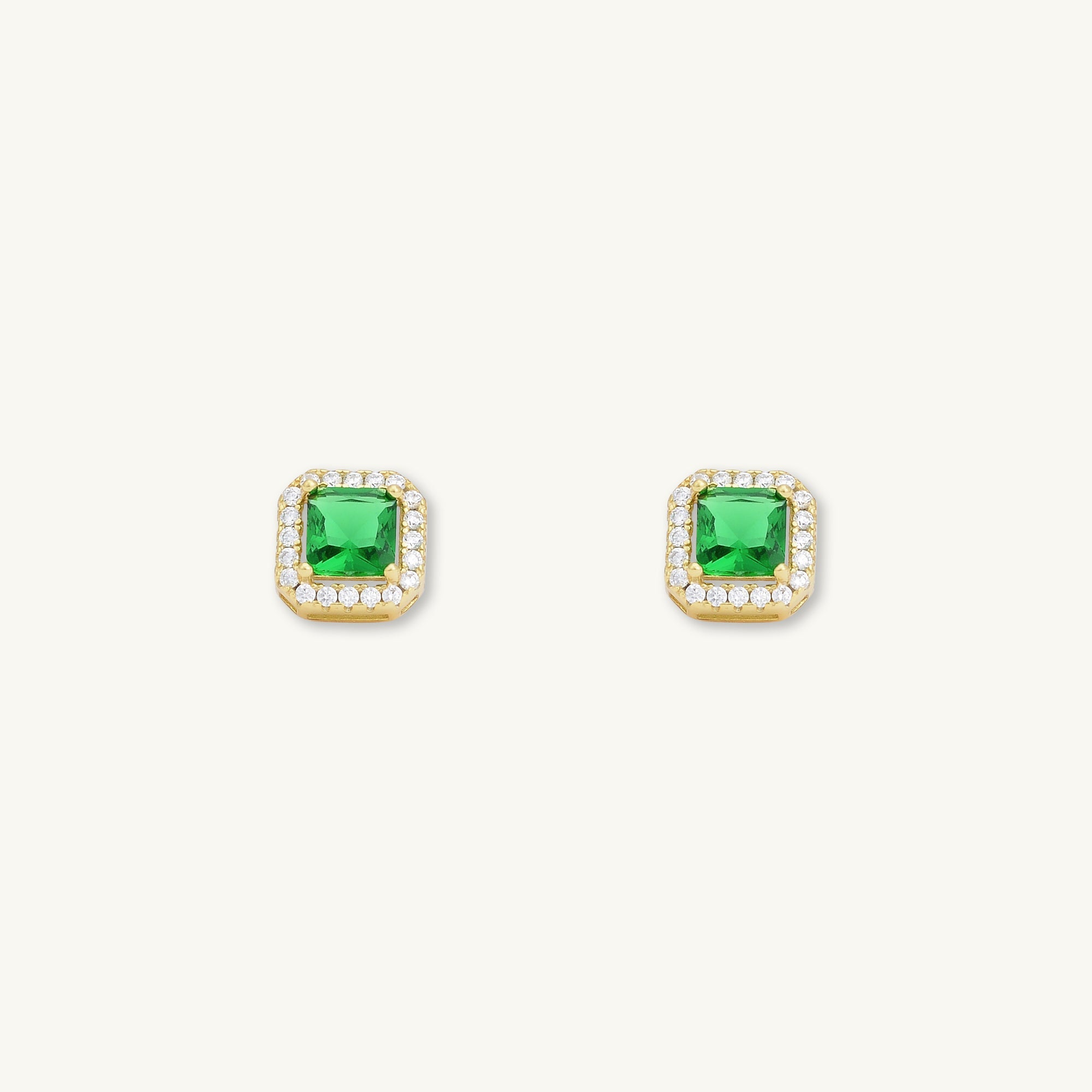 Emerald Square Pave Halo Stud Earrings - Camile & Stone