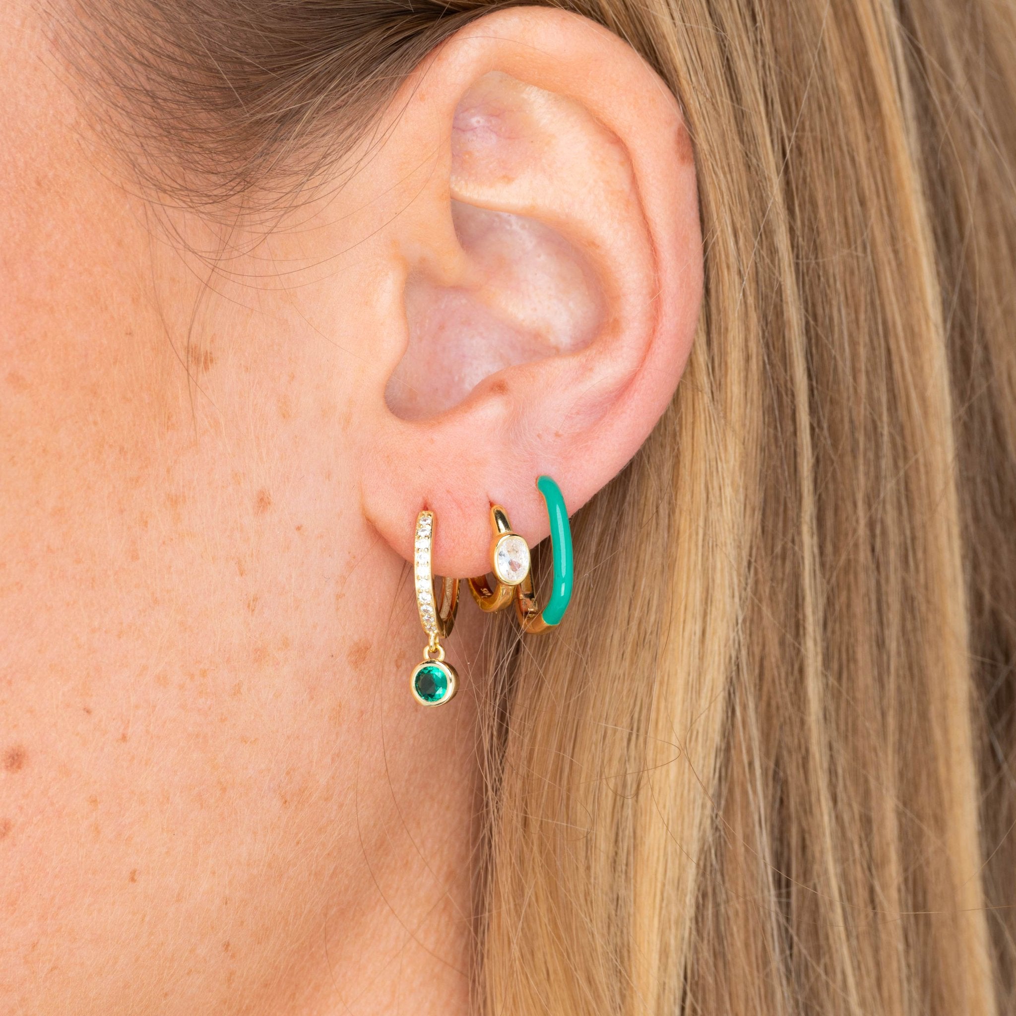 Green Lacquered Huggie Earrings - Camile & Stone