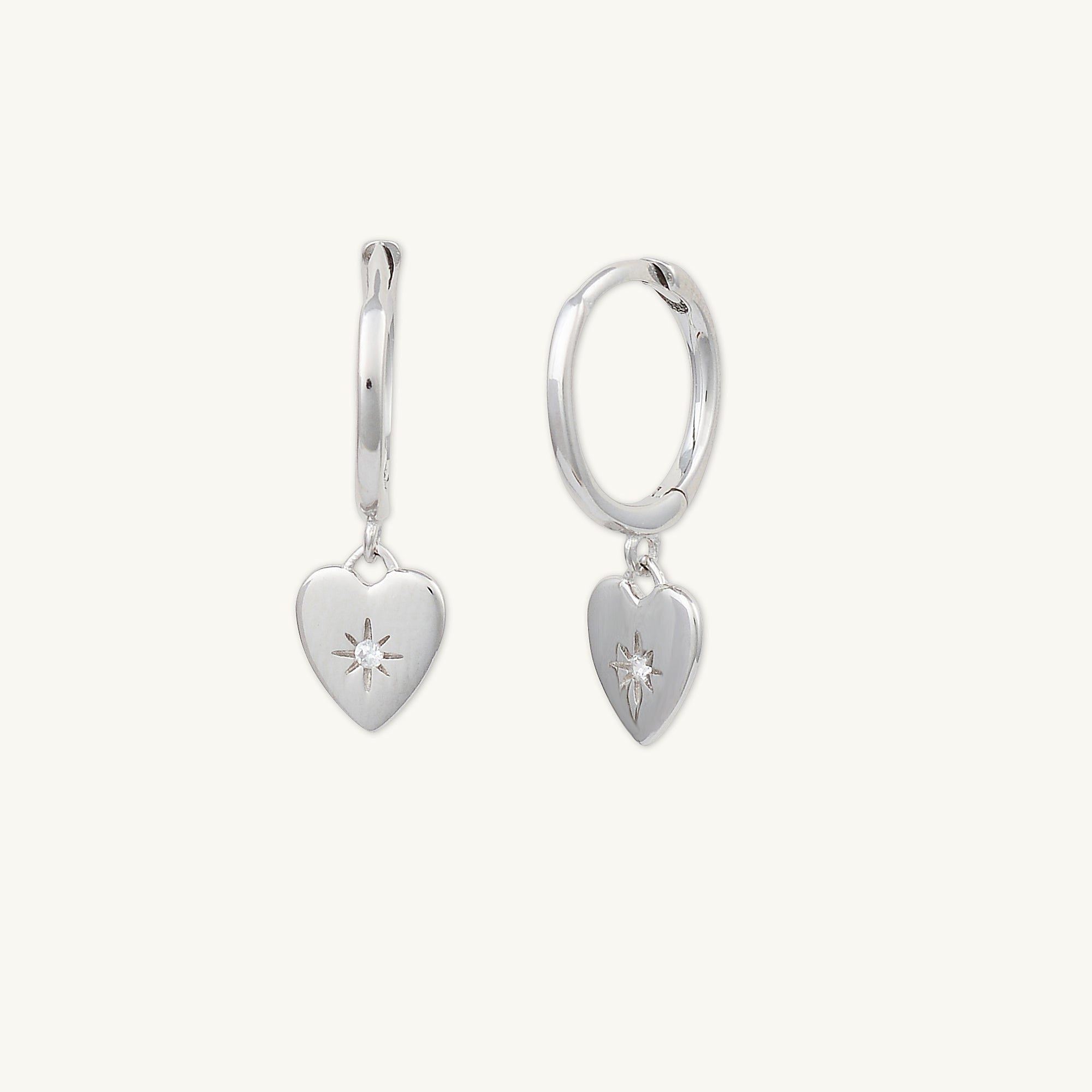 North Star Heart Huggie Hoop Earrings - Camile & Stone