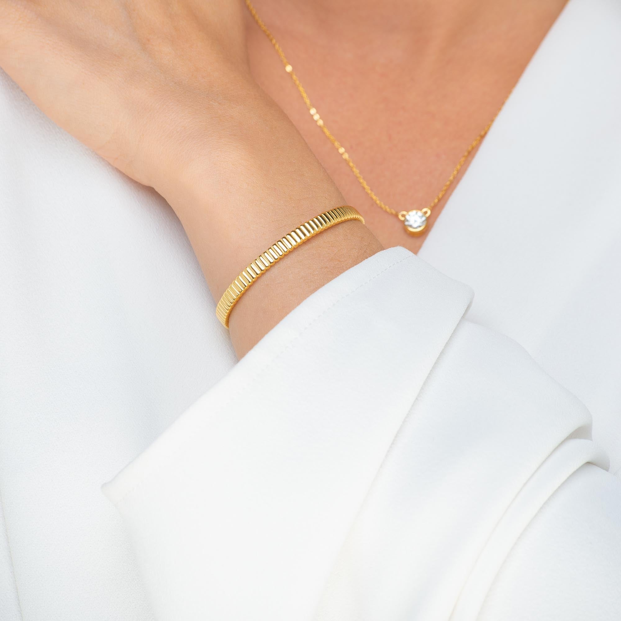 Ridges Cuff Bangle Bracelet - Camile & Stone