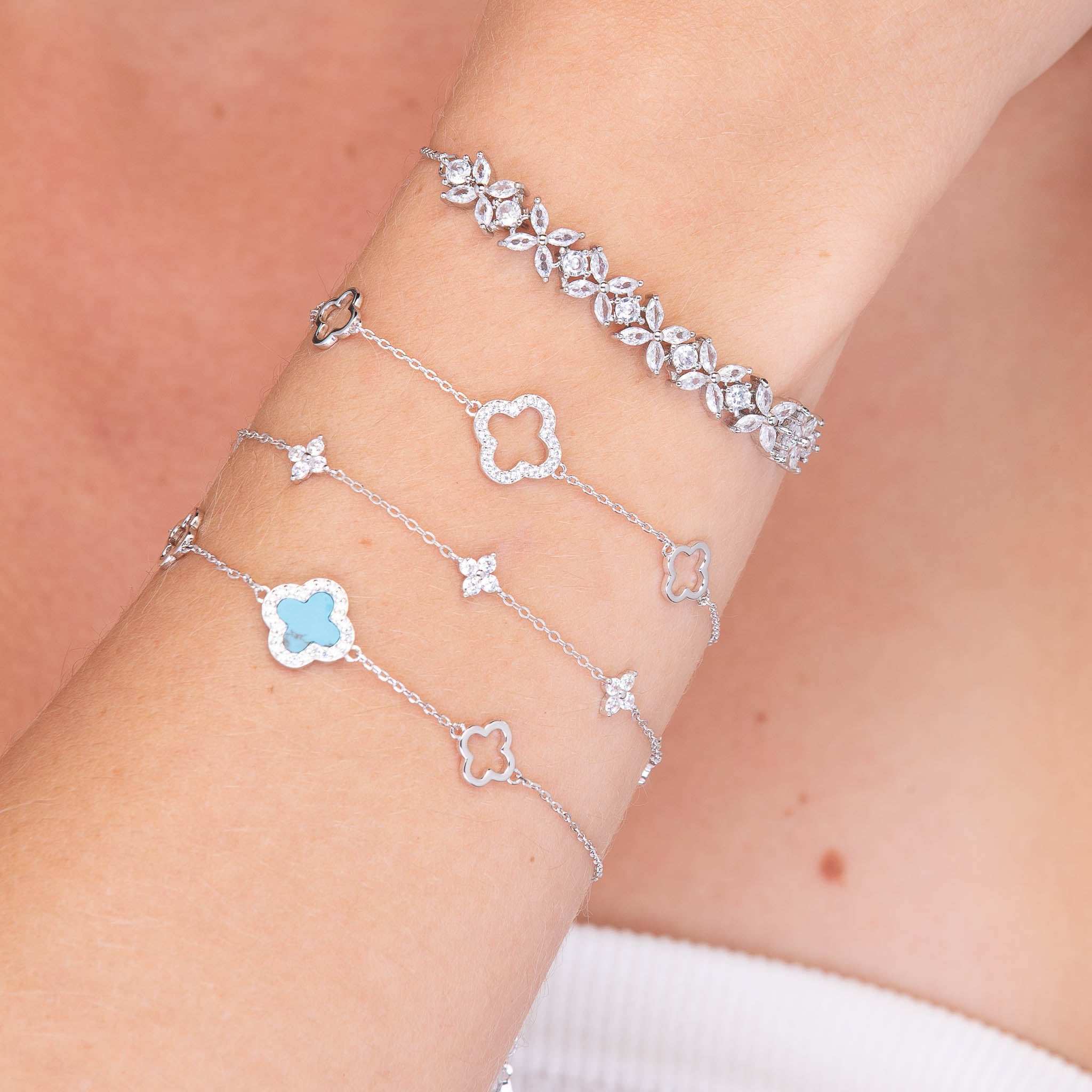 3 Station Clover Turquoise Sapphire Bracelet - Camile & Stone