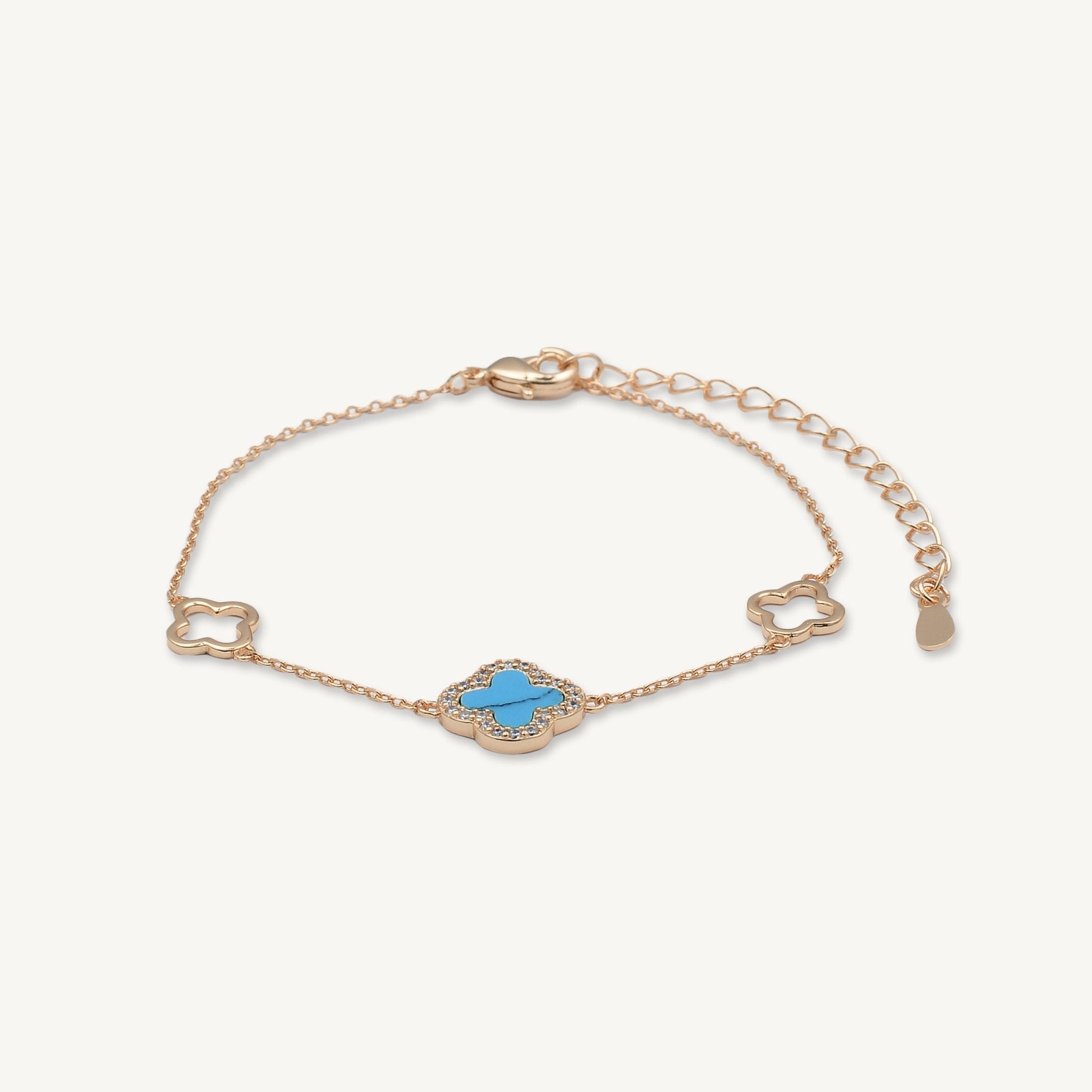 3 Station Clover Turquoise Sapphire Bracelet - Camile & Stone