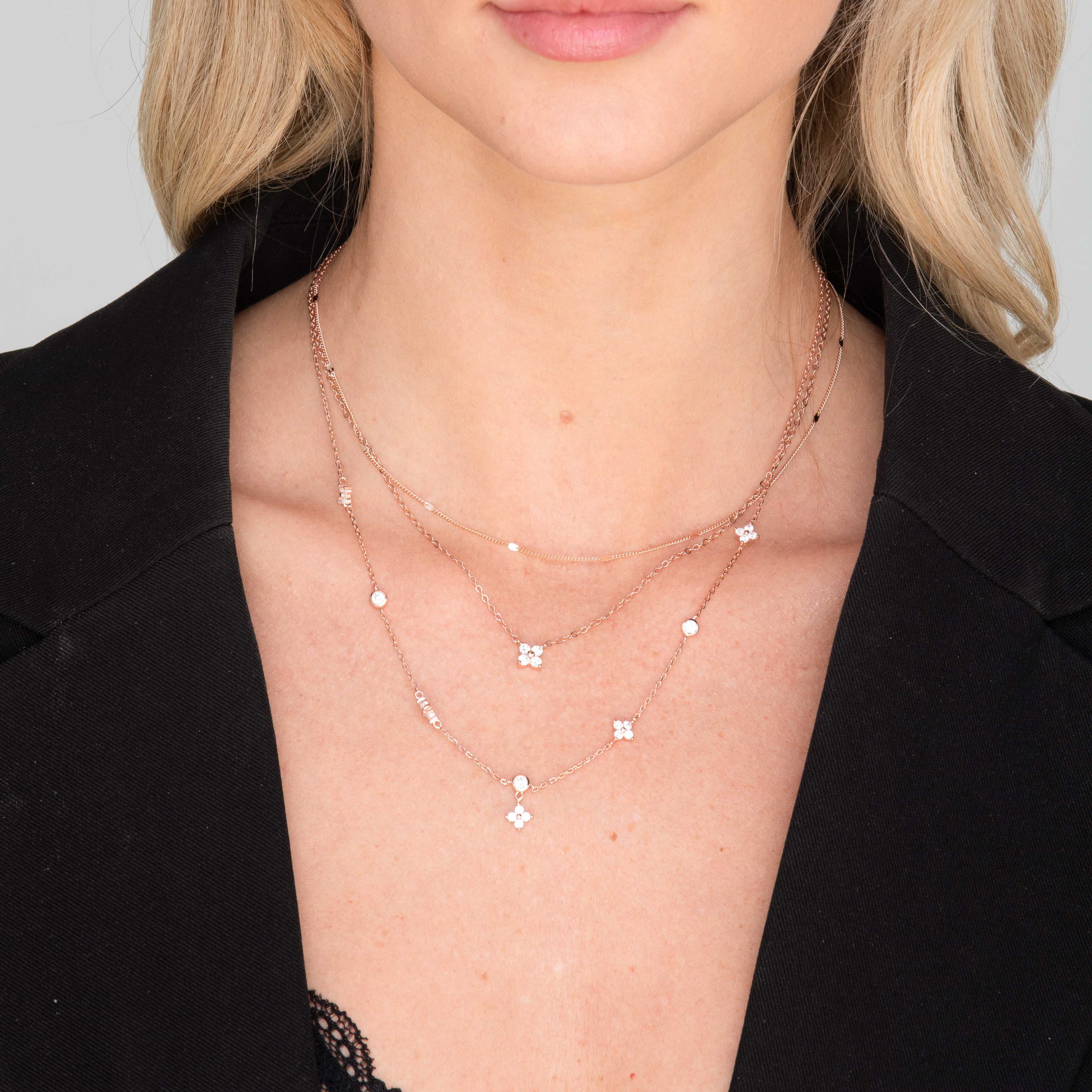 Clover Station Zirconia Chain Necklace