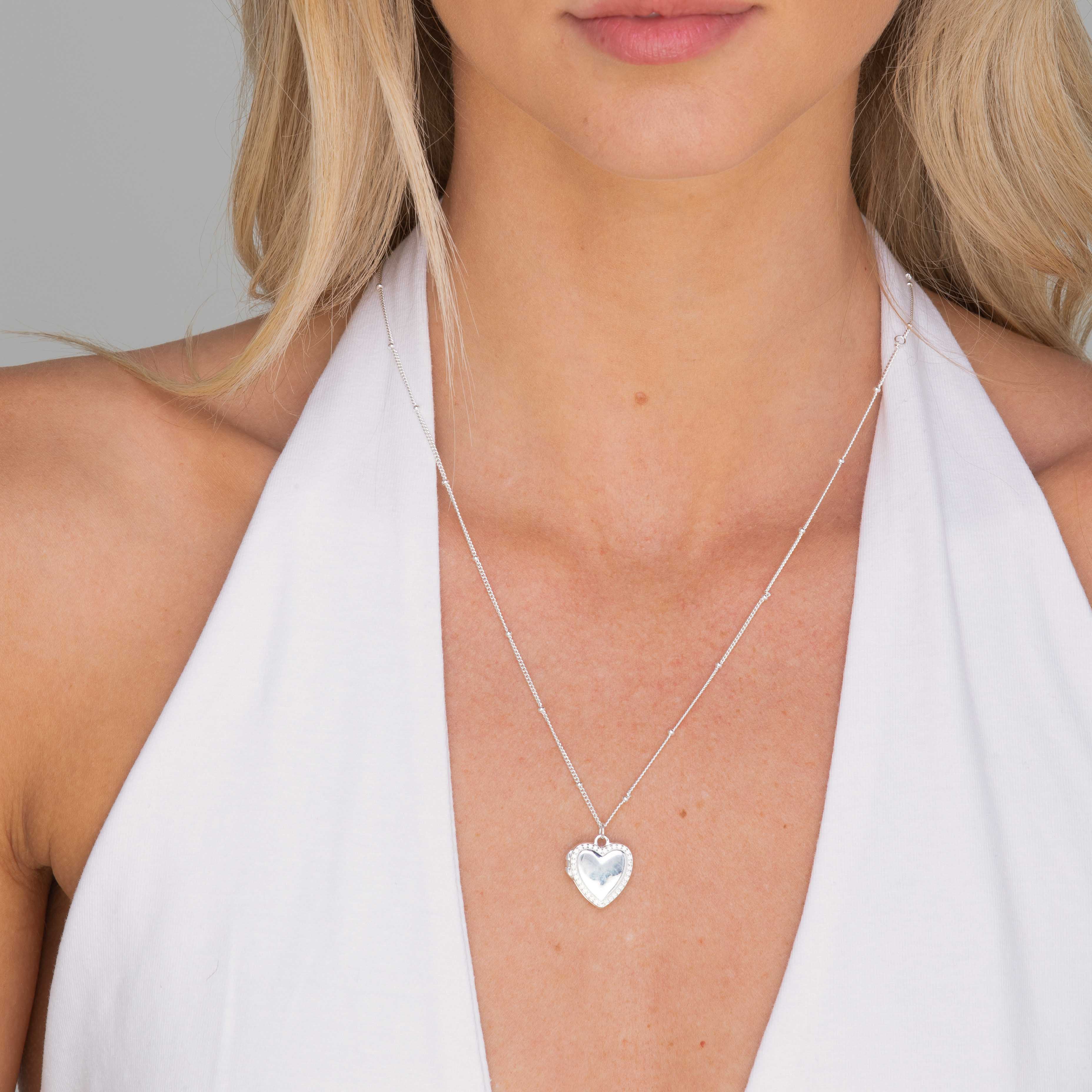 Heart Sapphire Photo Locket Necklace