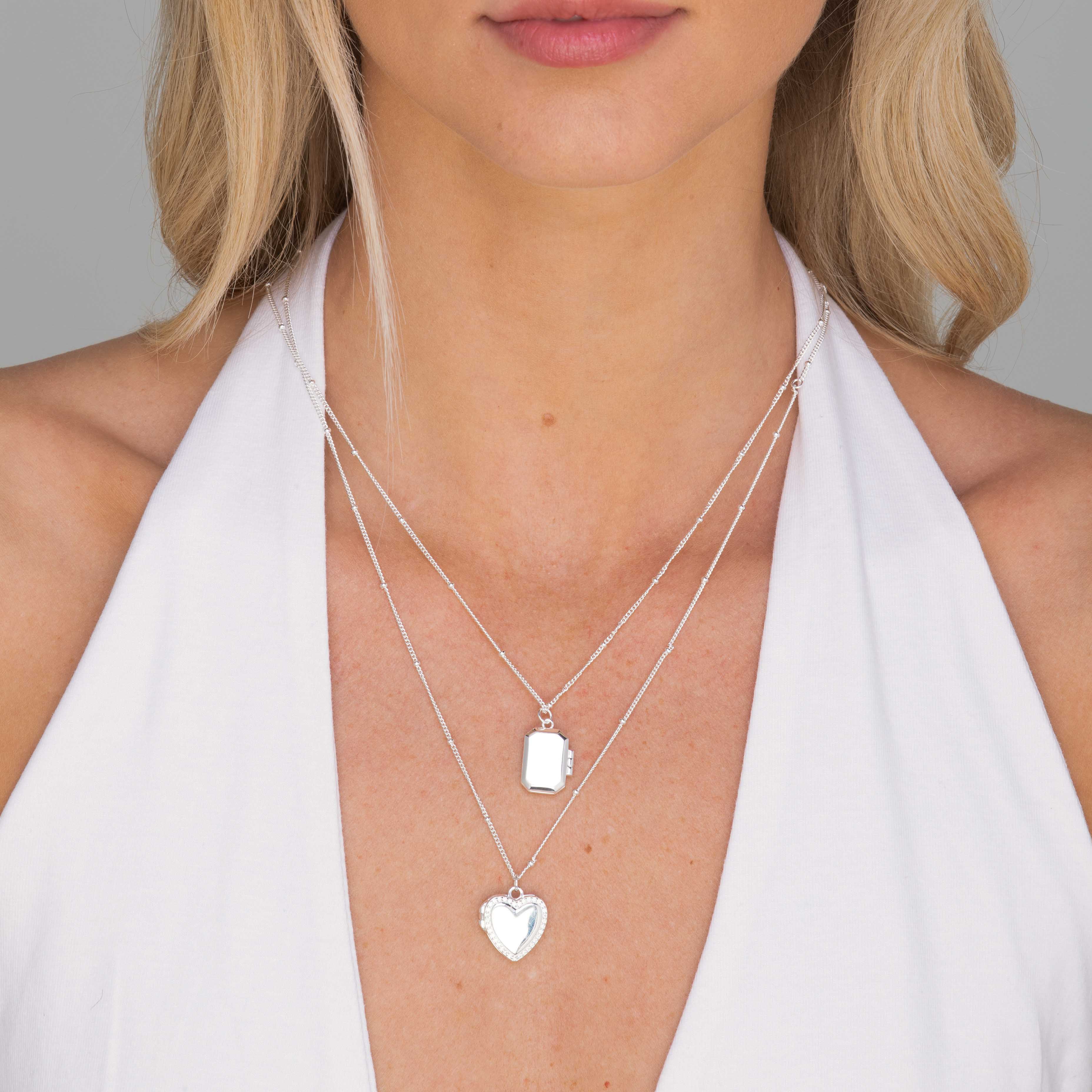 Heart Sapphire Photo Locket Necklace