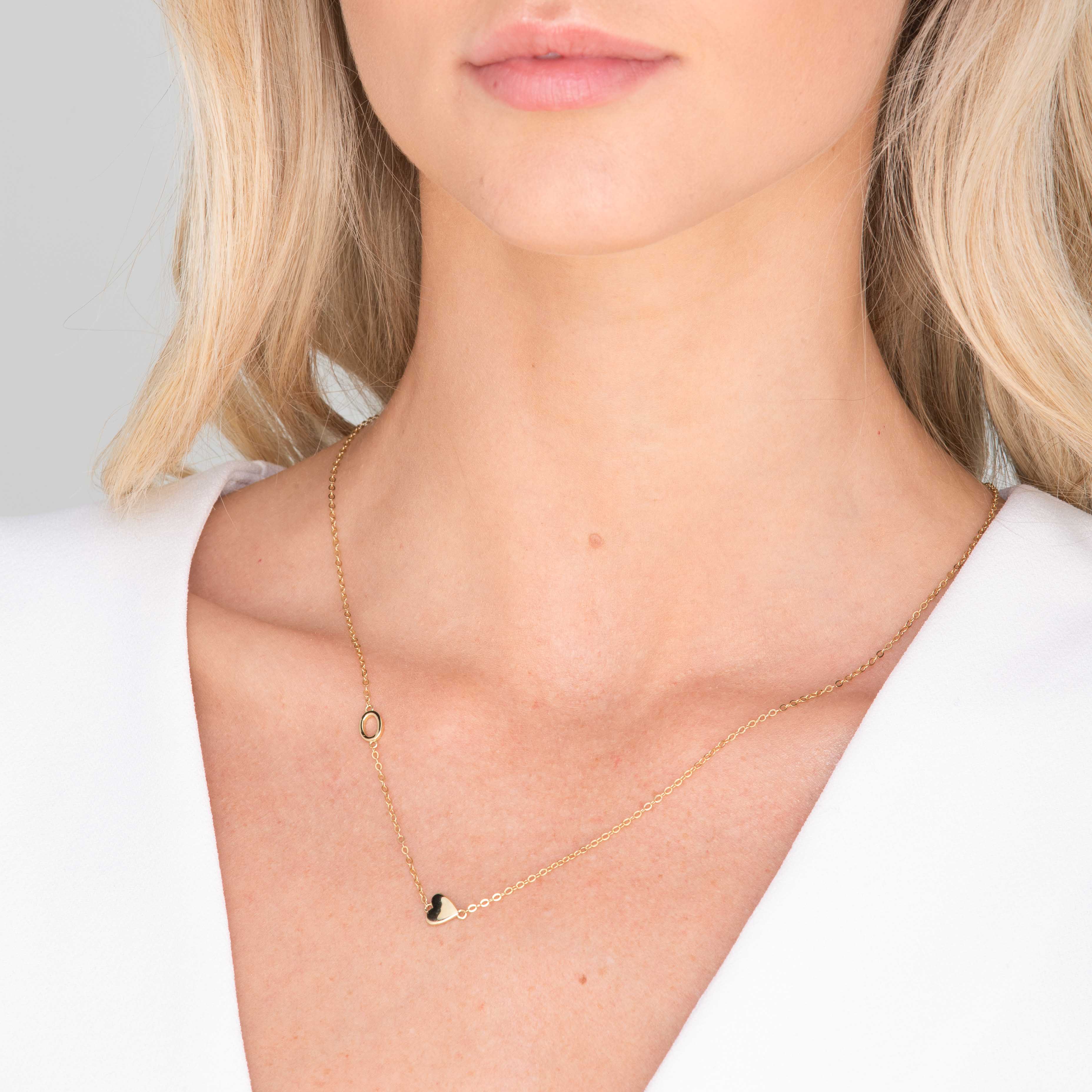 Sideways Single Initial Letter Solid Heart Necklace