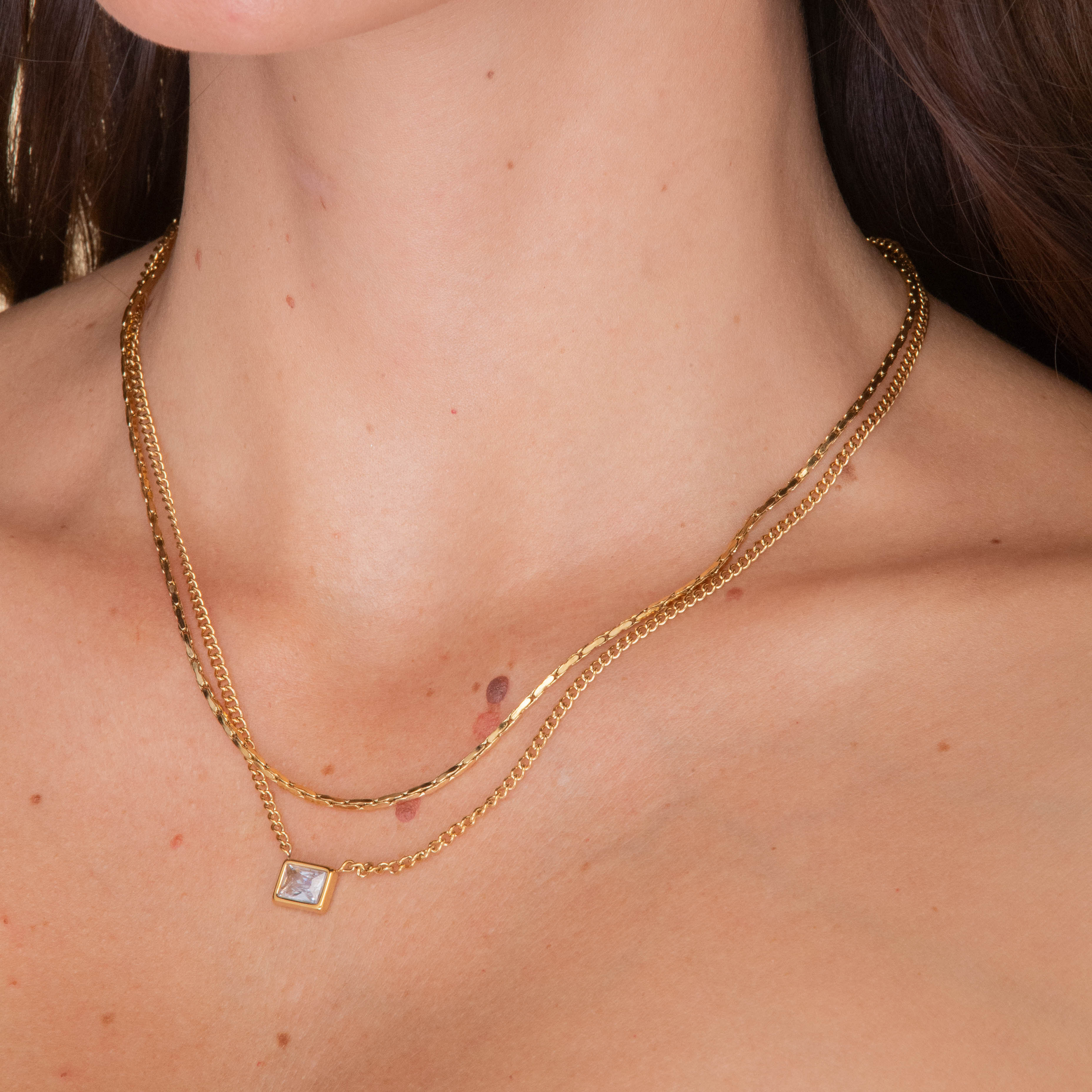 Baguette Cuban Trace Chain Layering Necklace