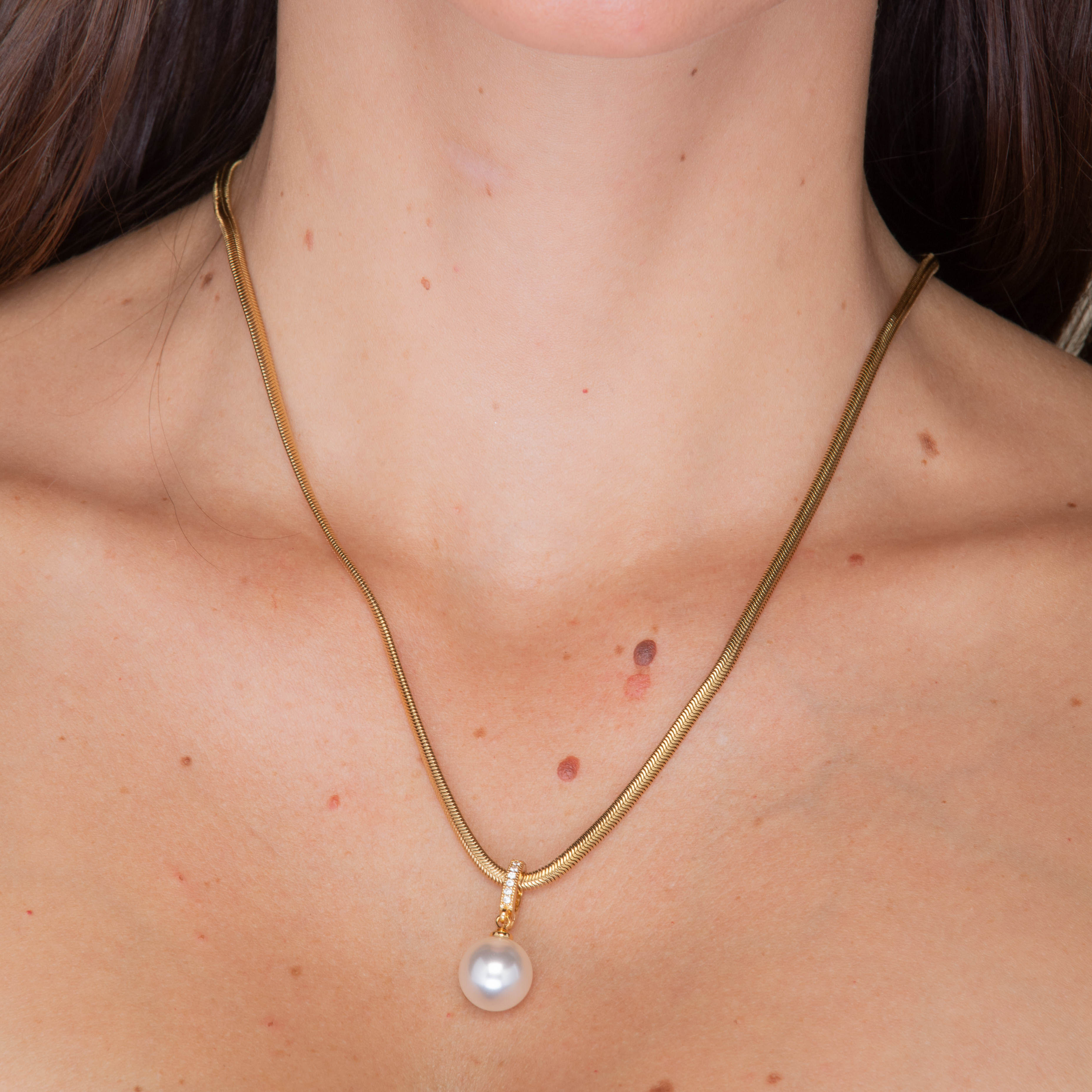 Herringbone Pearl Drop Chain Necklace