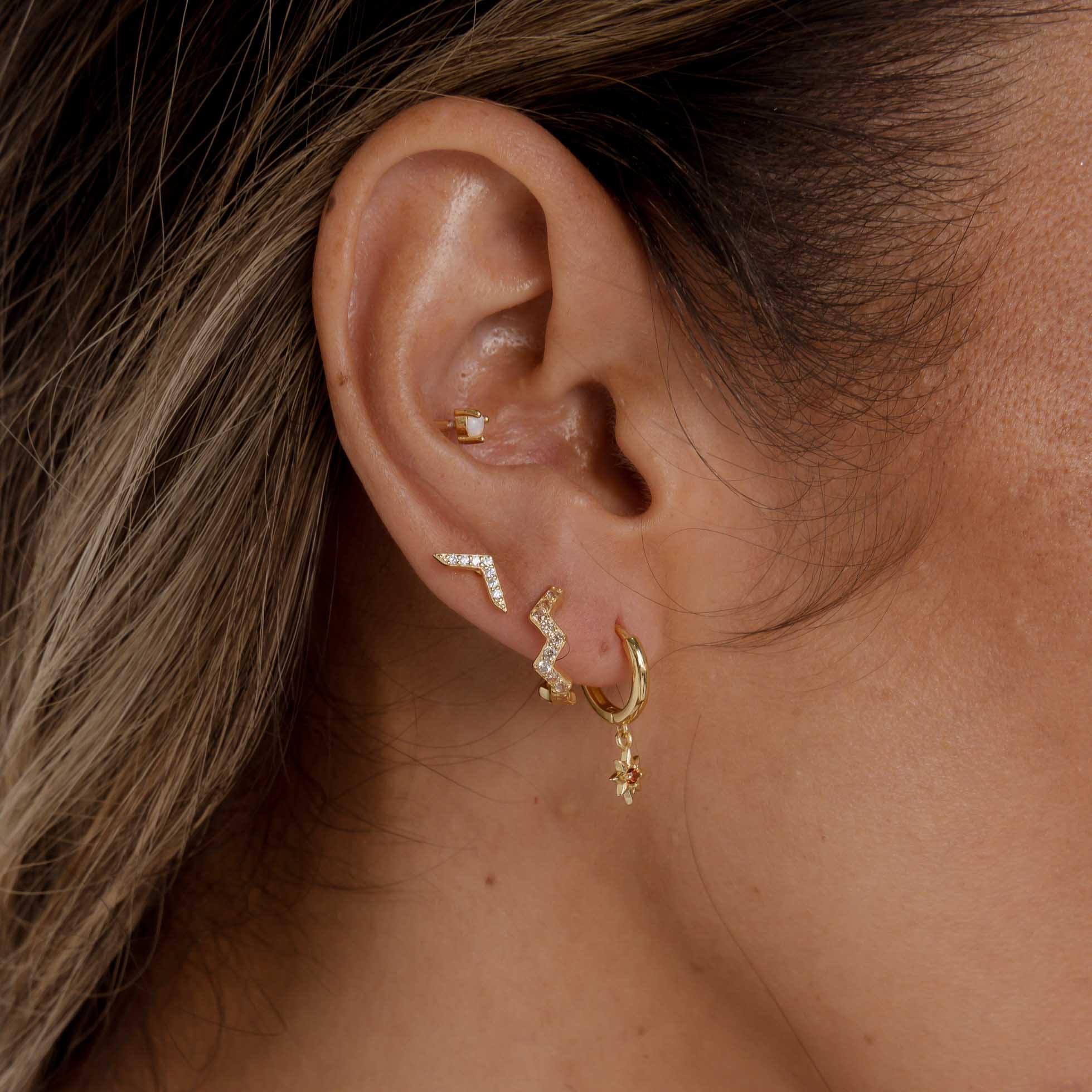 North Star Garnet Huggie Earrings