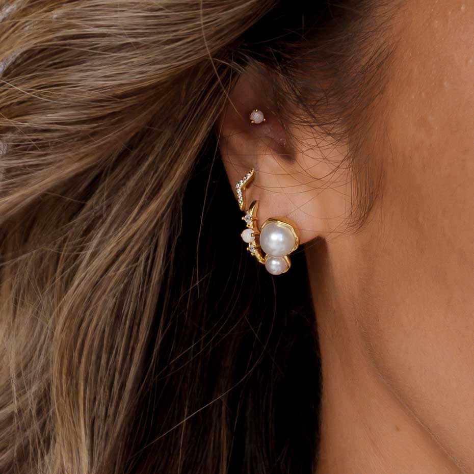 Double Pearl Stud Earrings