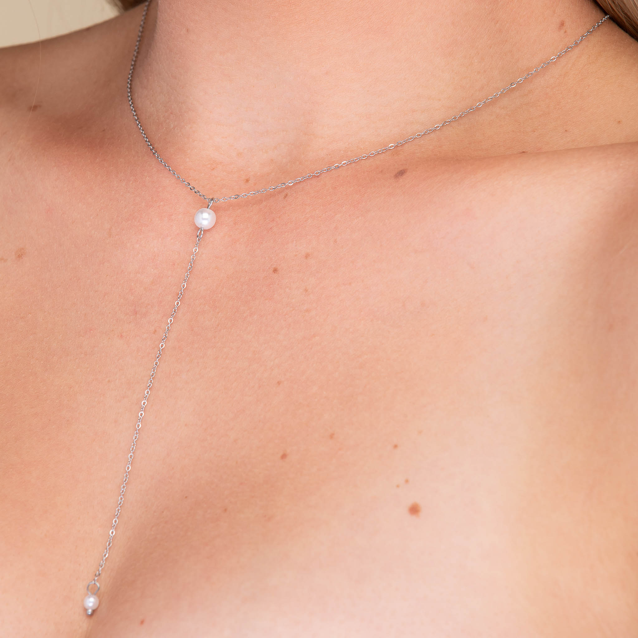 Double Pearl Y Drop Necklace