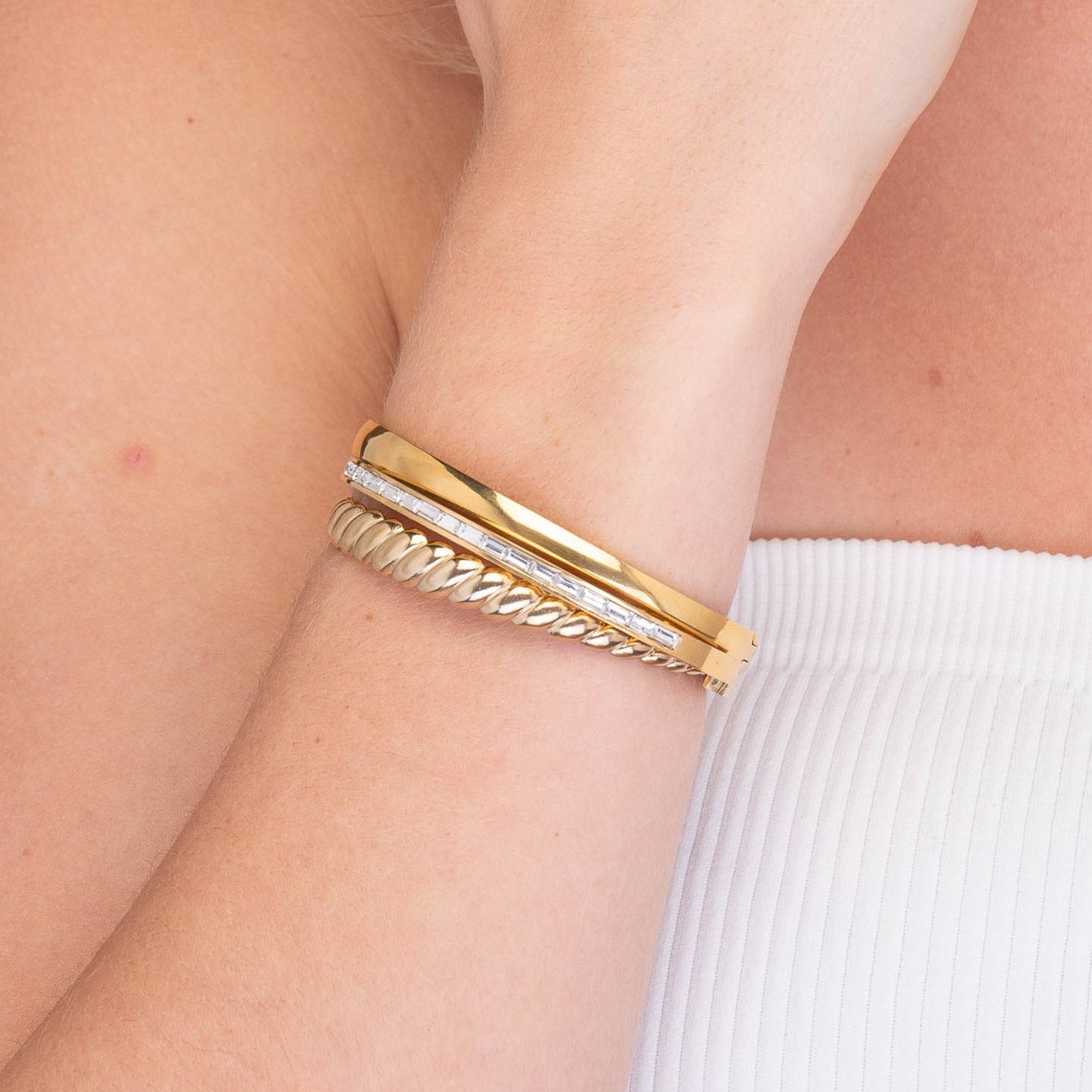 Linear Baguette Hinged Bangle Bracelet