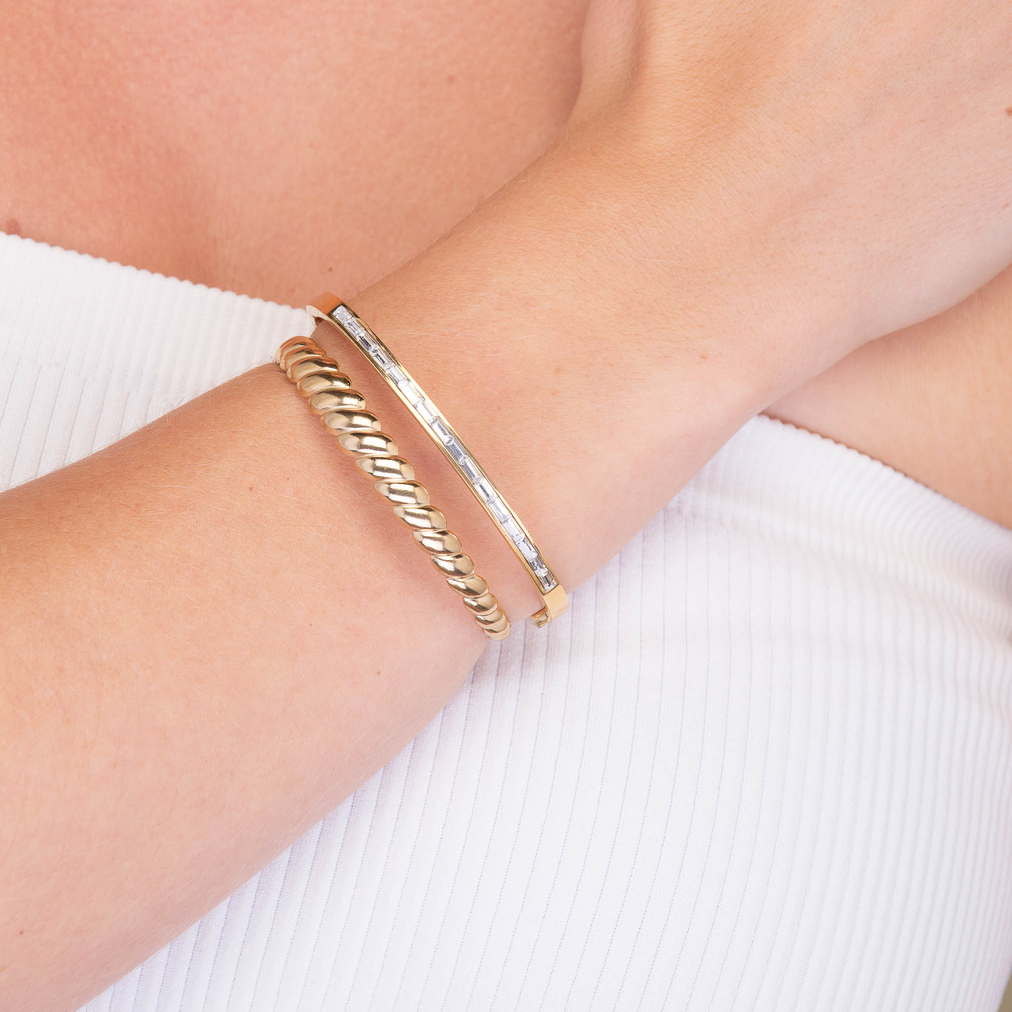 Linear Baguette Hinged Bangle Bracelet