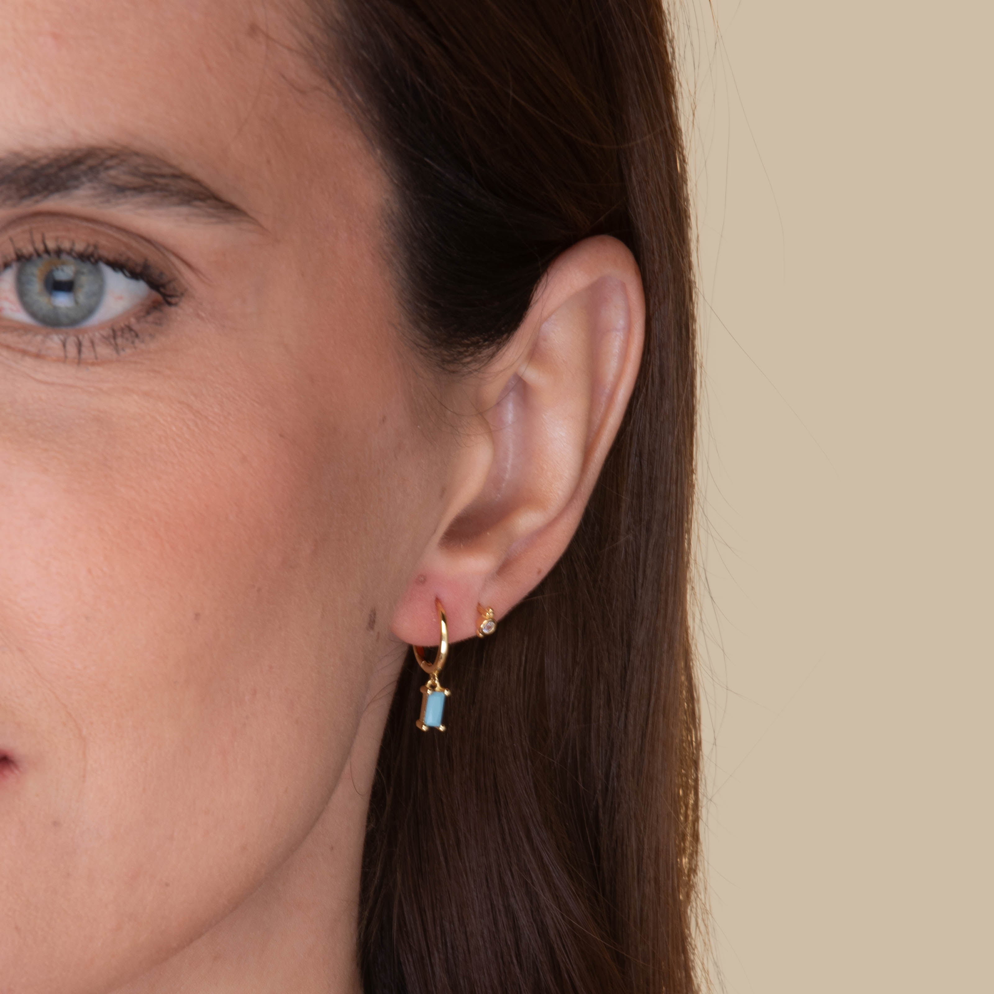 Turquoise Blue Baguette Hoop Earrings