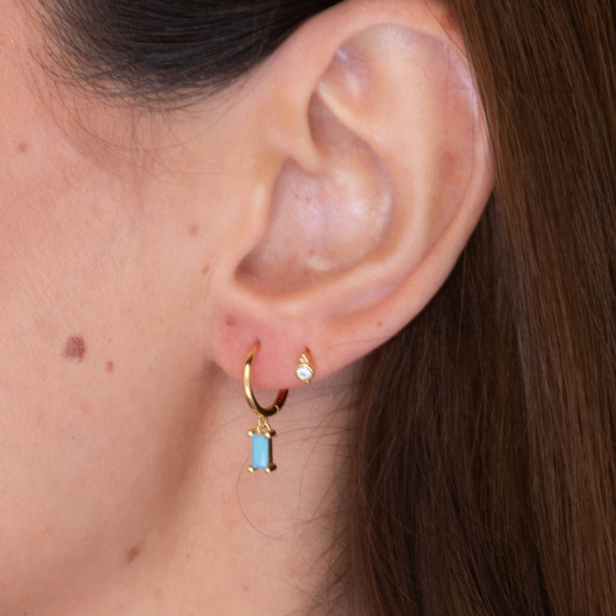 Turquoise Blue Baguette Hoop Earrings