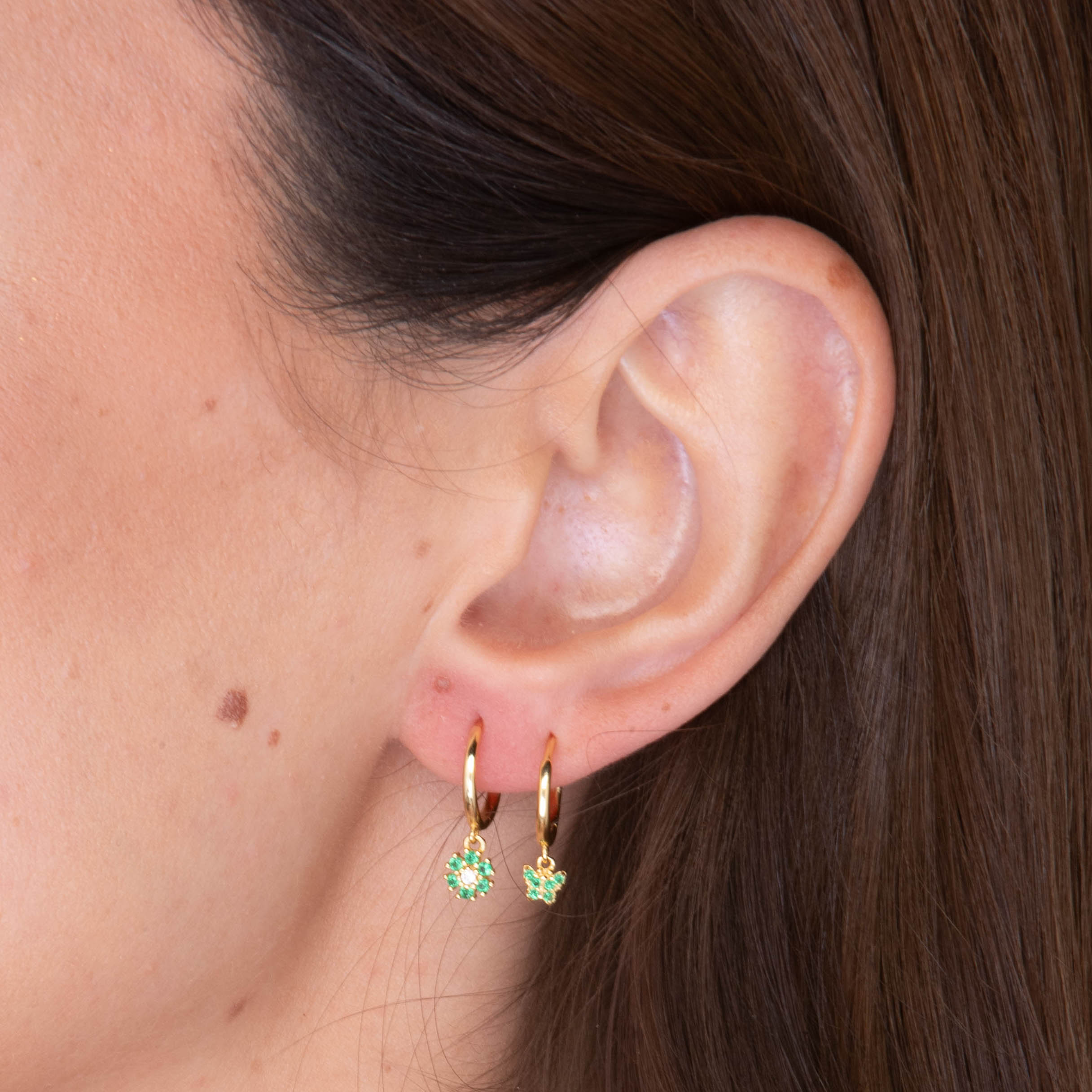 Emerald Green Flower Hoop Earrings